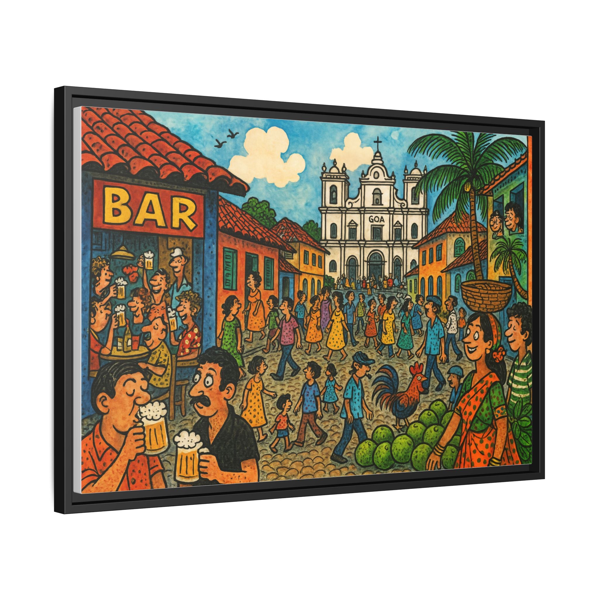 Colorful Goa Framed Canvas Art, Vibrant Wall Decor, Cultural Artwork, Living Room Decor, Gift for Art Lovers
