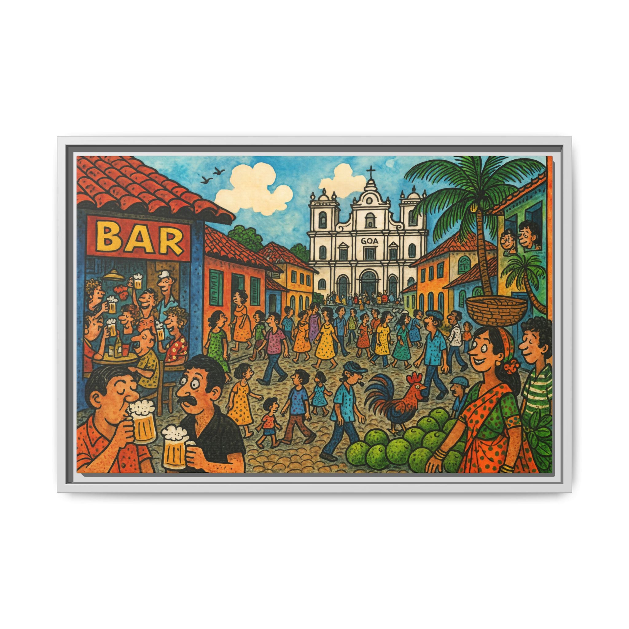 Colorful Goa Framed Canvas Art, Vibrant Wall Decor, Cultural Artwork, Living Room Decor, Gift for Art Lovers