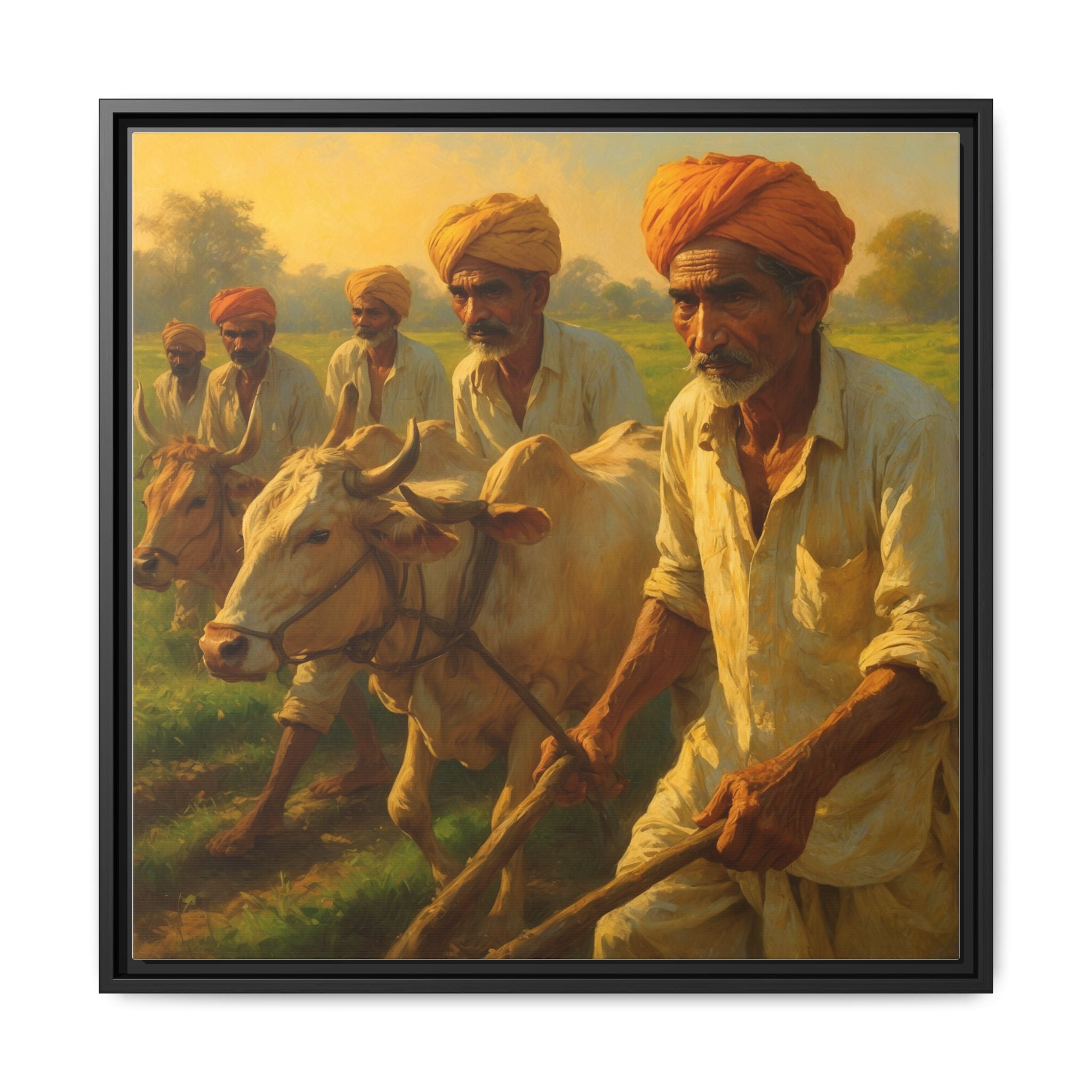 Framed Shetkari Artwork of Indian Farmers, Wall Art Decor, Multi-Color Framed Painting, Rustic Farmhouse Art, Cultural Heritage Display