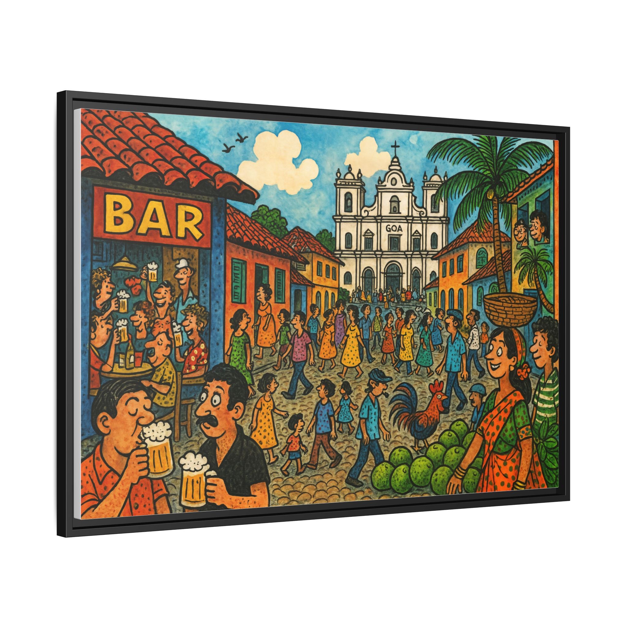 Colorful Goa Framed Canvas Art, Vibrant Wall Decor, Cultural Artwork, Living Room Decor, Gift for Art Lovers