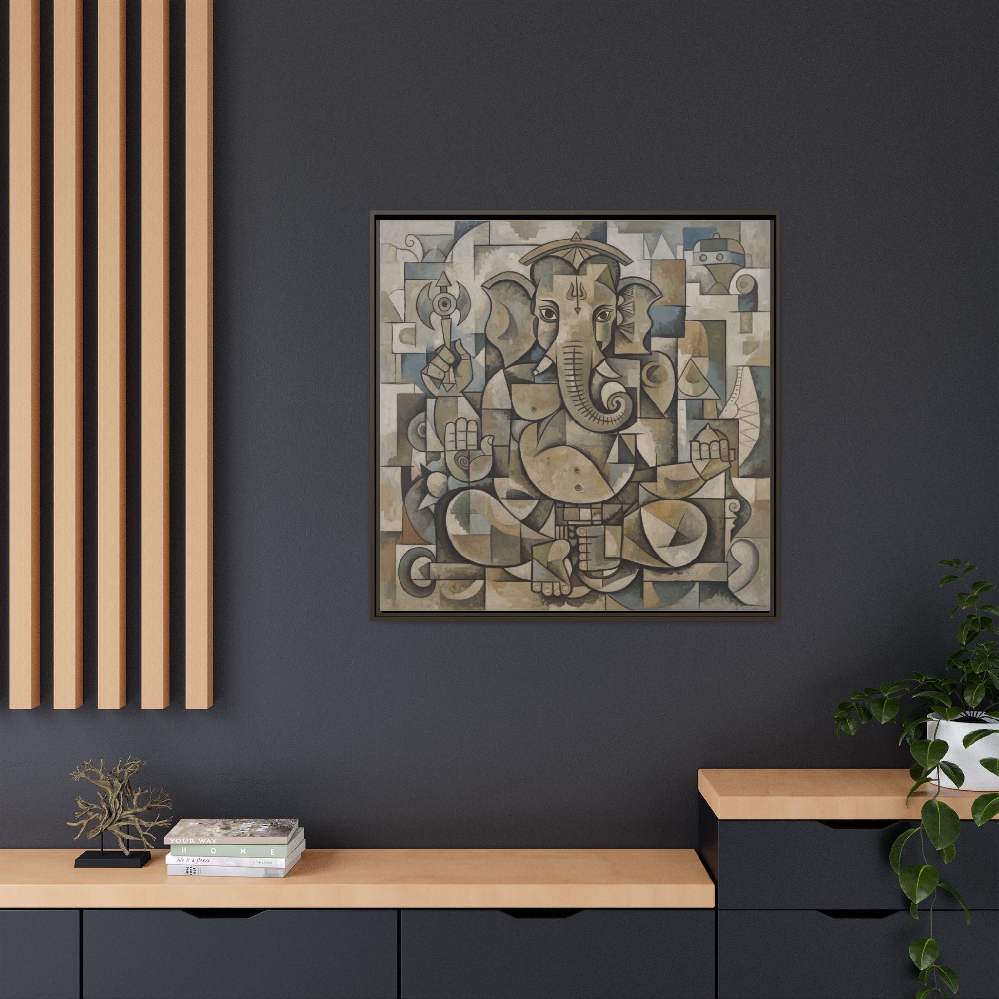 Framed Ganesha Art Print, Modern Wall Decor, Positive Vibes, Gift for Art Lovers, Home Decoration, Unique Art Style