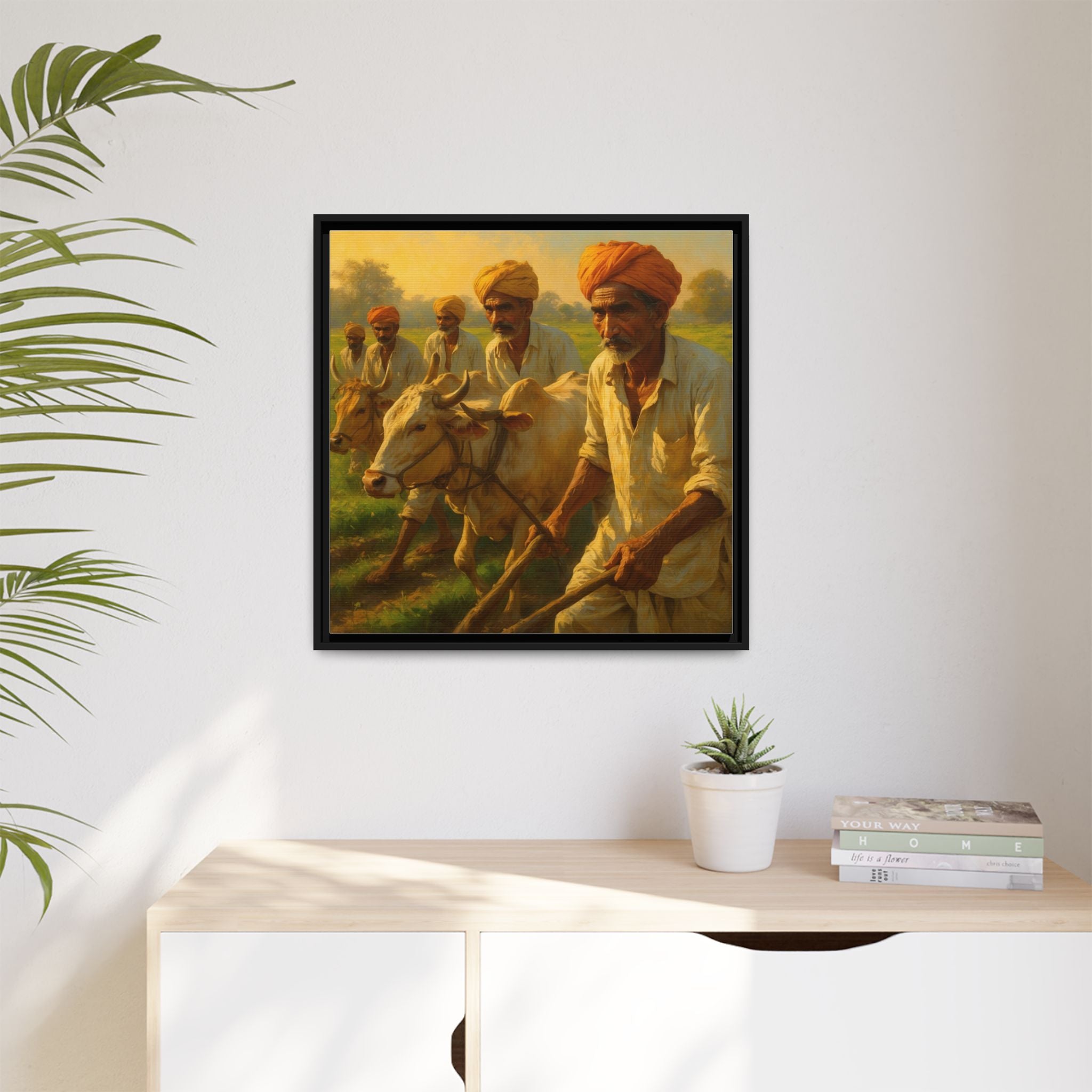 Framed Shetkari Artwork of Indian Farmers, Wall Art Decor, Multi-Color Framed Painting, Rustic Farmhouse Art, Cultural Heritage Display