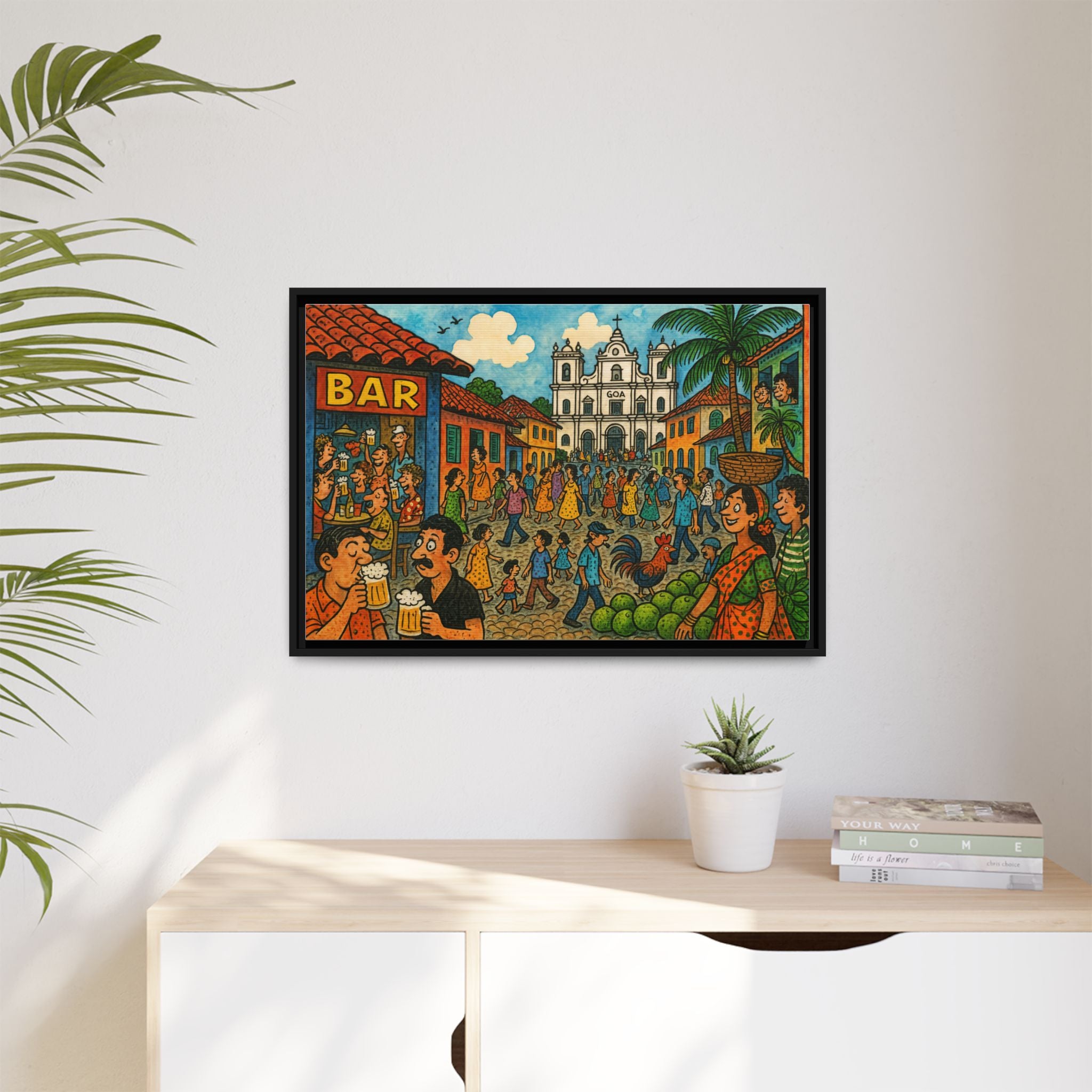 Colorful Goa Framed Canvas Art, Vibrant Wall Decor, Cultural Artwork, Living Room Decor, Gift for Art Lovers
