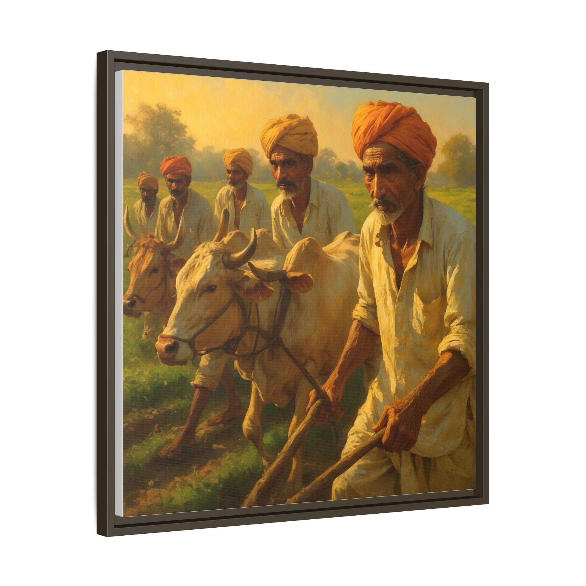 Framed Shetkari Artwork of Indian Farmers, Wall Art Decor, Multi-Color Framed Painting, Rustic Farmhouse Art, Cultural Heritage Display