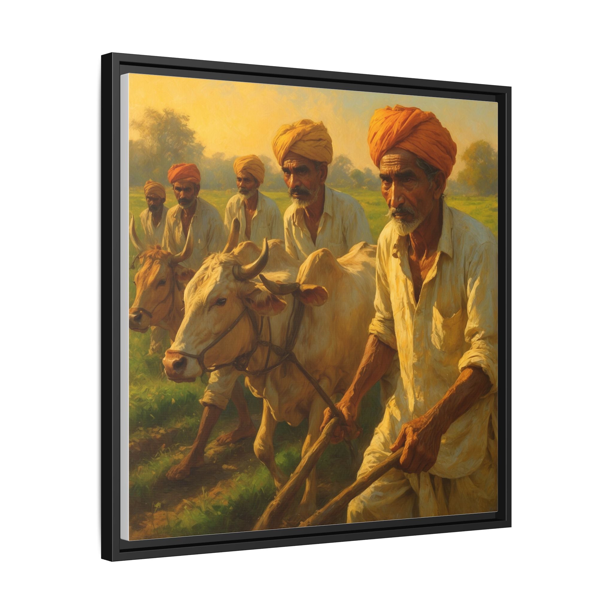 Framed Shetkari Artwork of Indian Farmers, Wall Art Decor, Multi-Color Framed Painting, Rustic Farmhouse Art, Cultural Heritage Display