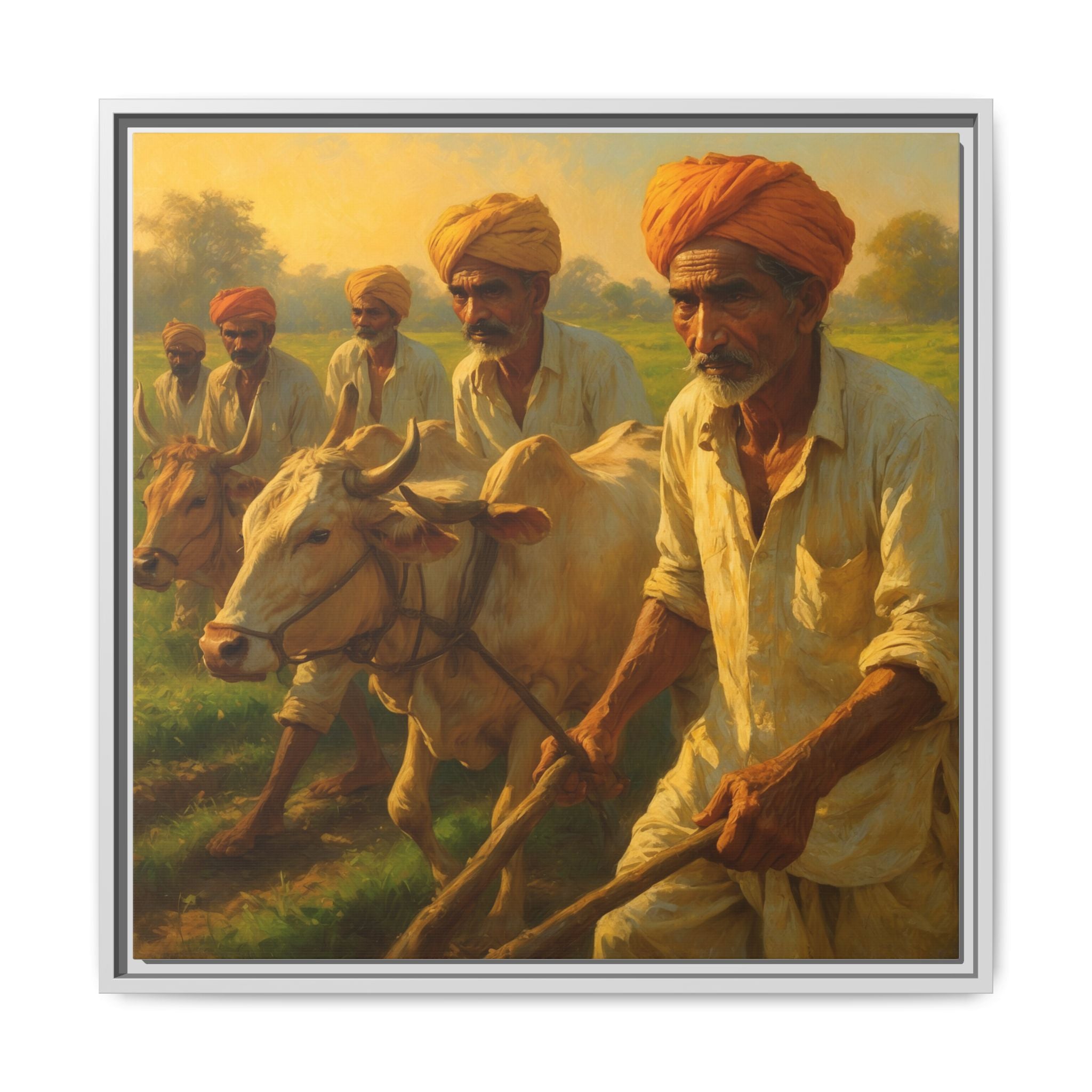 Framed Shetkari Artwork of Indian Farmers, Wall Art Decor, Multi-Color Framed Painting, Rustic Farmhouse Art, Cultural Heritage Display