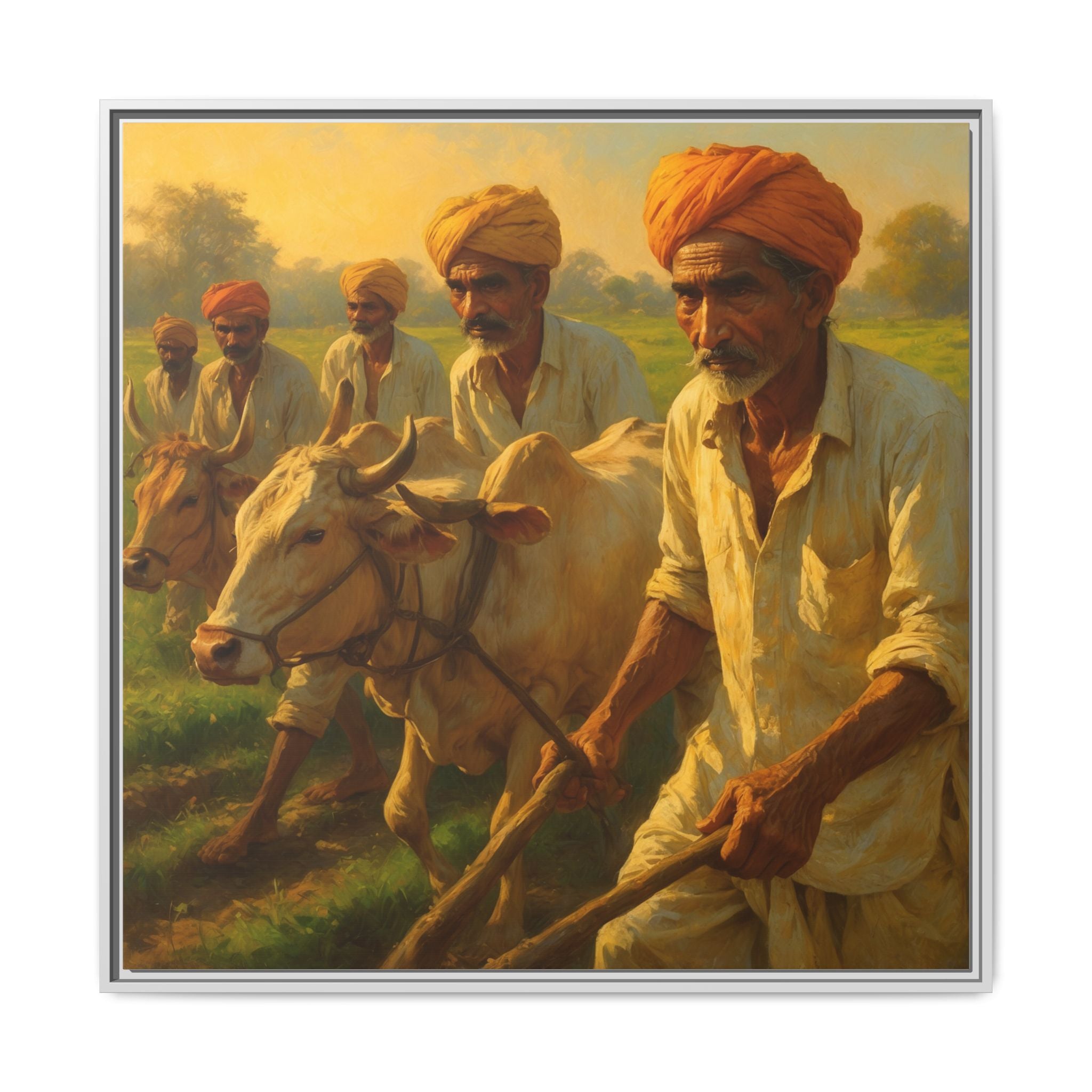 Framed Shetkari Artwork of Indian Farmers, Wall Art Decor, Multi-Color Framed Painting, Rustic Farmhouse Art, Cultural Heritage Display
