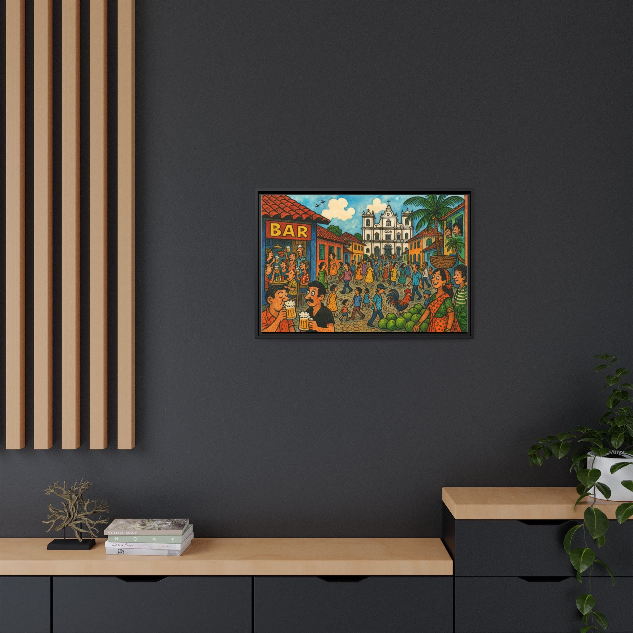 Colorful Goa Framed Canvas Art, Vibrant Wall Decor, Cultural Artwork, Living Room Decor, Gift for Art Lovers