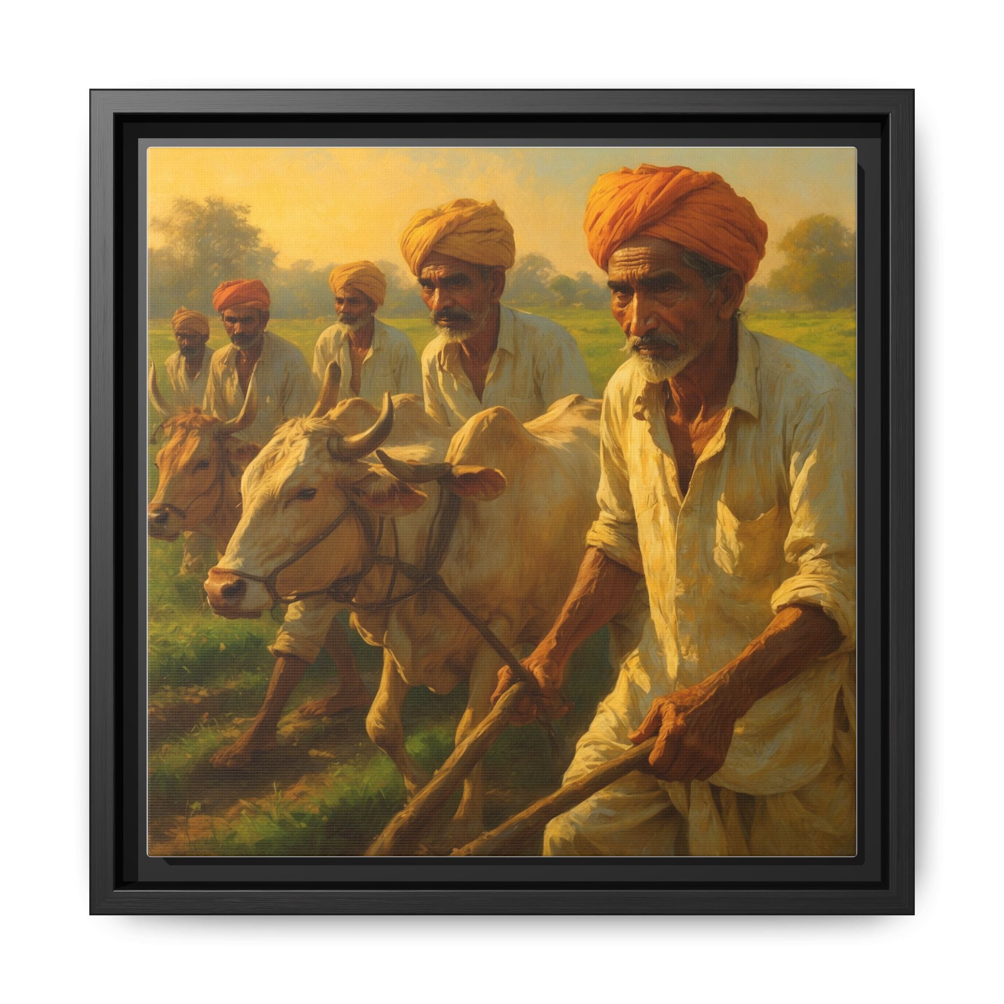 Framed Shetkari Artwork of Indian Farmers, Wall Art Decor, Multi-Color Framed Painting, Rustic Farmhouse Art, Cultural Heritage Display
