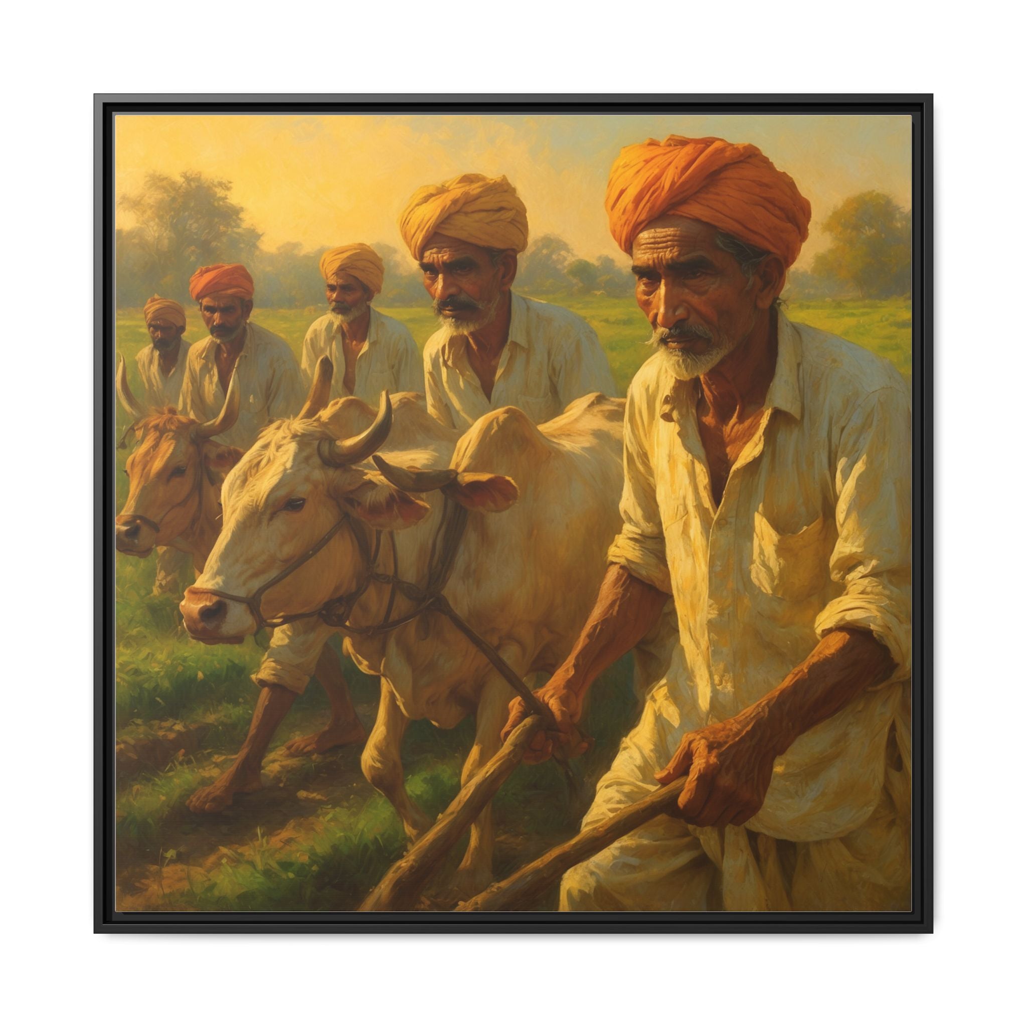 Framed Shetkari Artwork of Indian Farmers, Wall Art Decor, Multi-Color Framed Painting, Rustic Farmhouse Art, Cultural Heritage Display