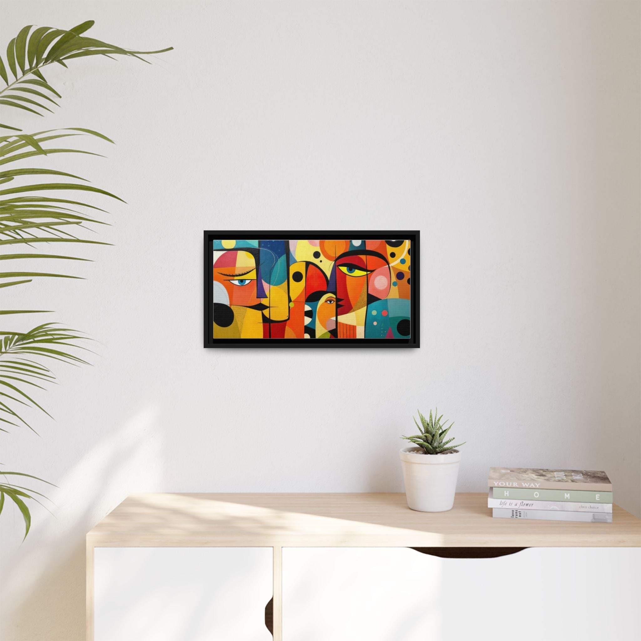 Colorful Goa People Abstract Framed Canvas Art, Vibrant Wall Decor, Modern Home Gallery, Gift for Art Lovers, Unique Living Room Accent