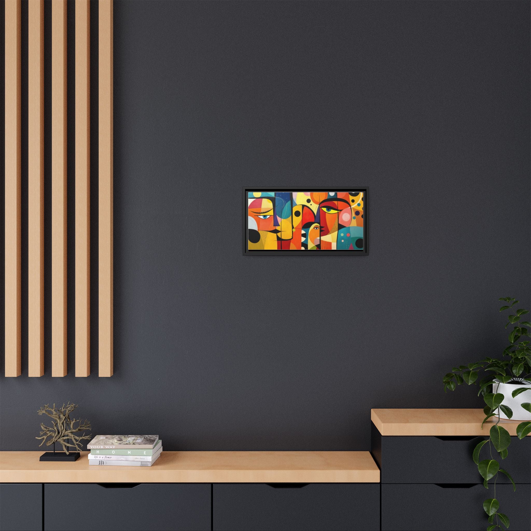 Colorful Goa People Abstract Framed Canvas Art, Vibrant Wall Decor, Modern Home Gallery, Gift for Art Lovers, Unique Living Room Accent