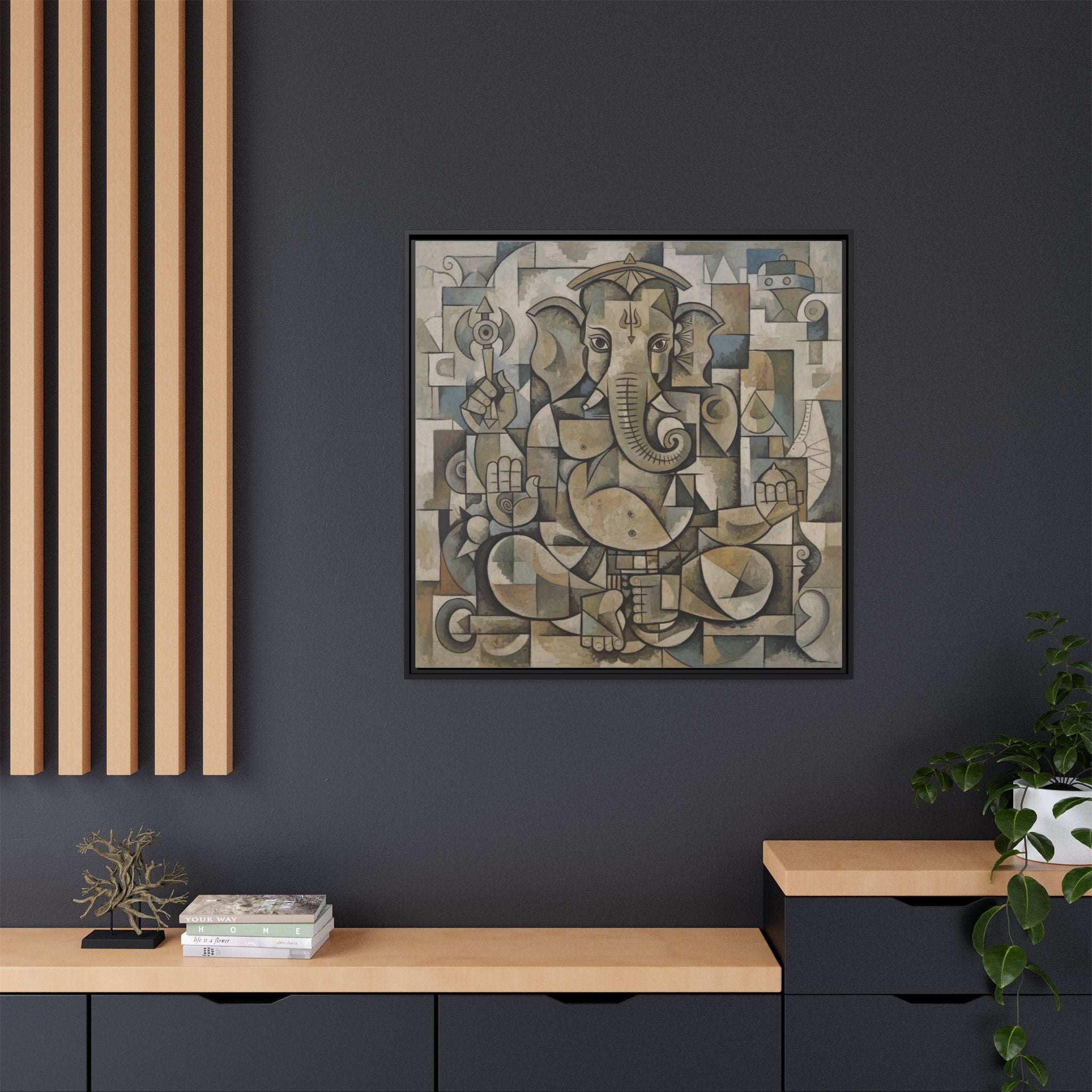 Framed Ganesha Art Print, Modern Wall Decor, Positive Vibes, Gift for Art Lovers, Home Decoration, Unique Art Style