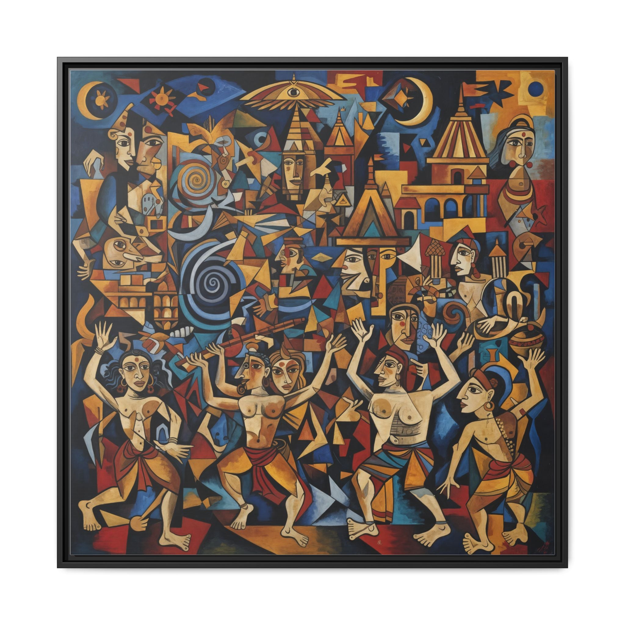 Vibrant Kumbh Mela Framed Canvas Art, Colorful Wall Decor, Ethnic Dance Print, Home Decoration, Unique Gift Idea, Living Room Accent