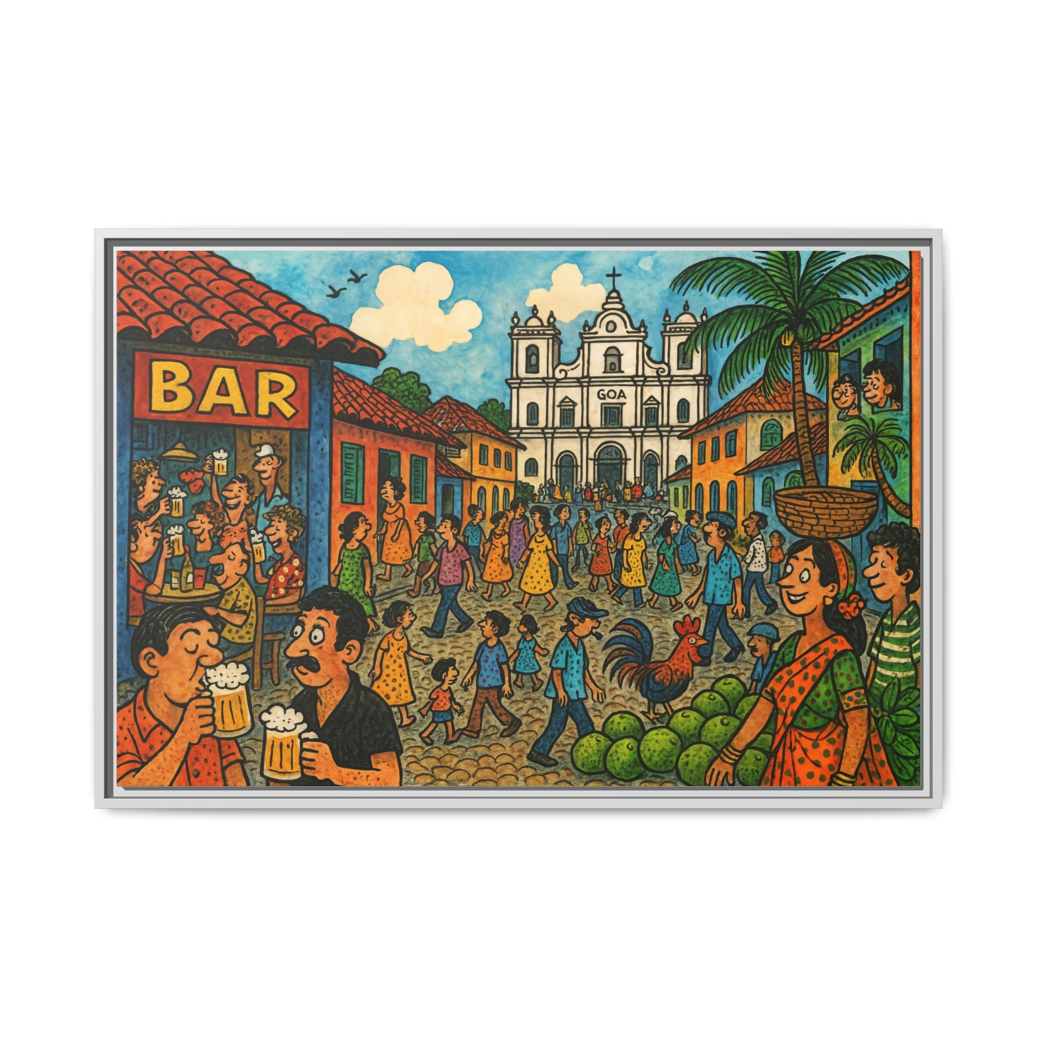 Colorful Goa Framed Canvas Art, Vibrant Wall Decor, Cultural Artwork, Living Room Decor, Gift for Art Lovers