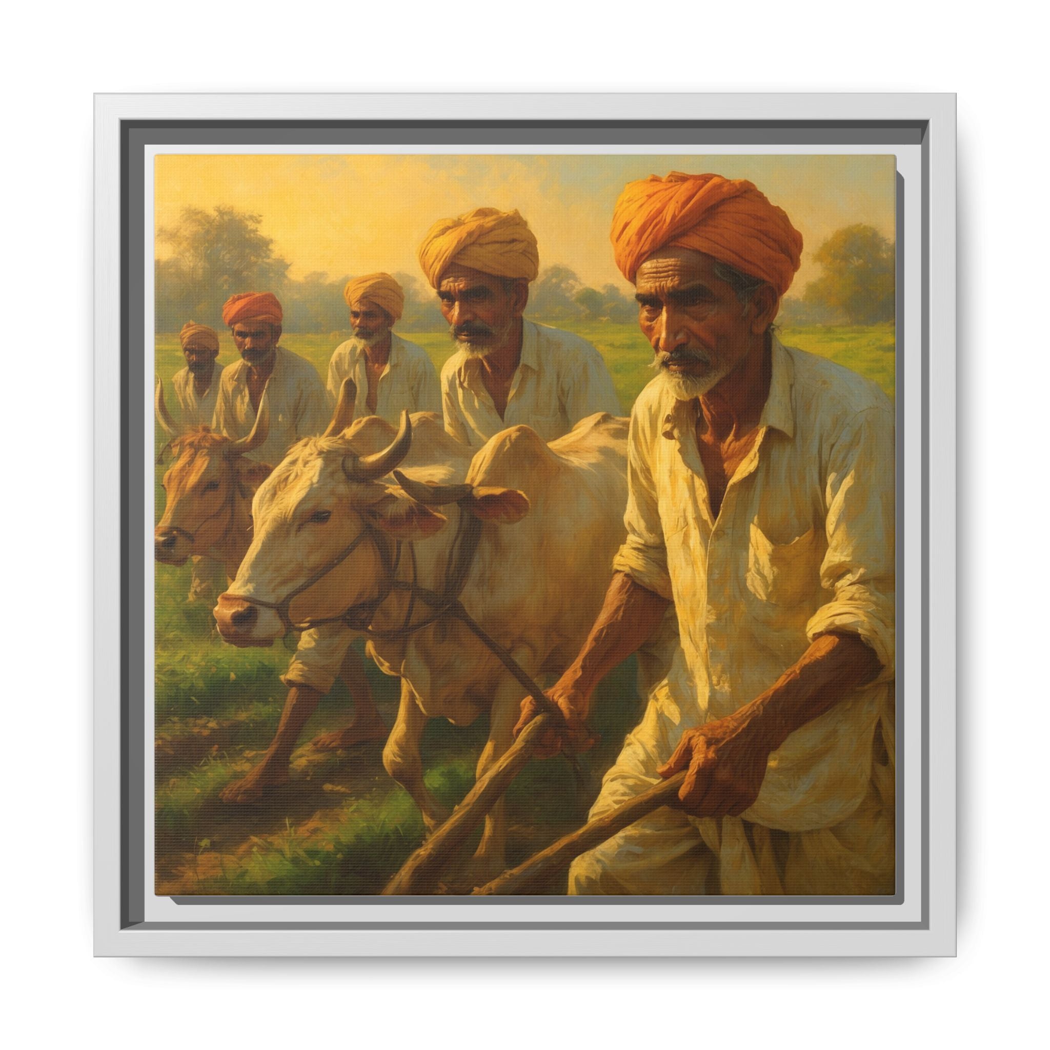 Framed Shetkari Artwork of Indian Farmers, Wall Art Decor, Multi-Color Framed Painting, Rustic Farmhouse Art, Cultural Heritage Display