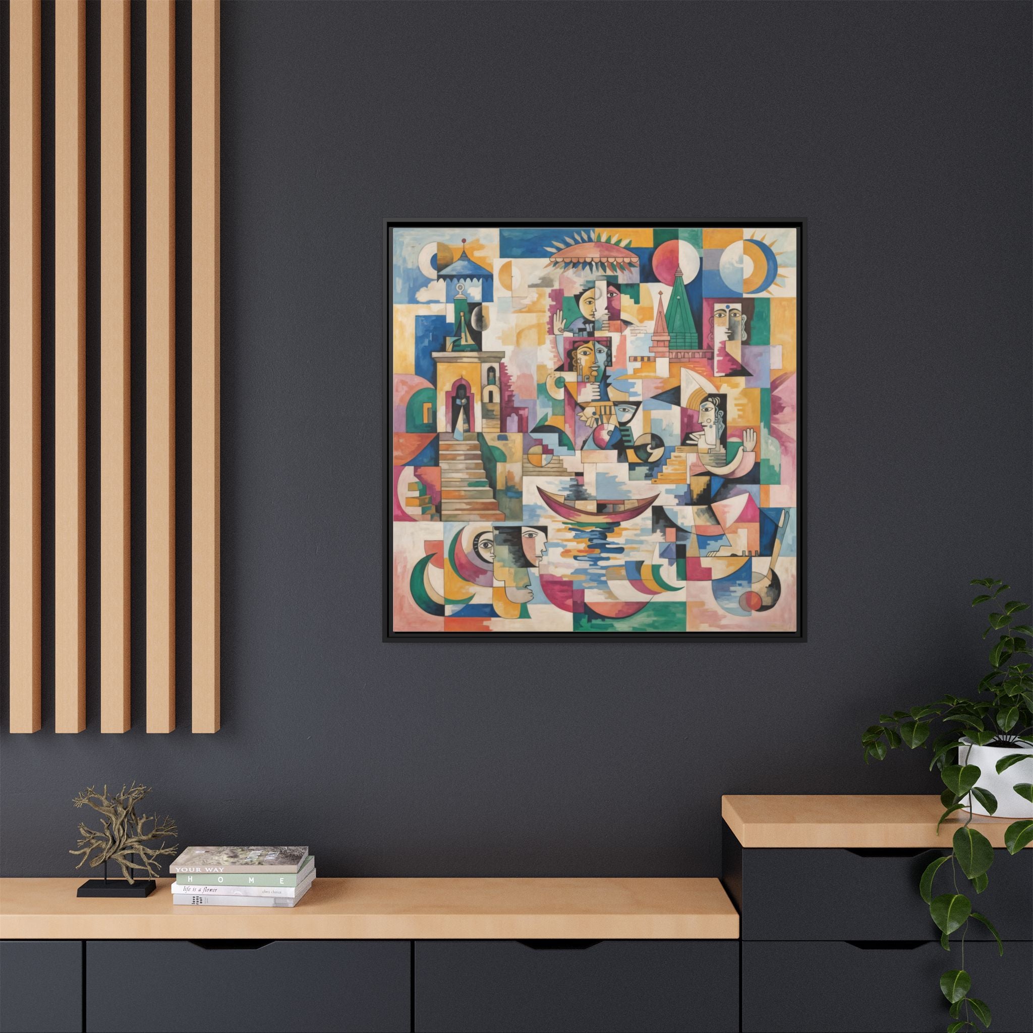 Framed Varanasi Matte Canvas Art Print, Colorful Modern Wall Décor, Unique Gift for Home, Gallery Wall Accent, Art Lovers Decor