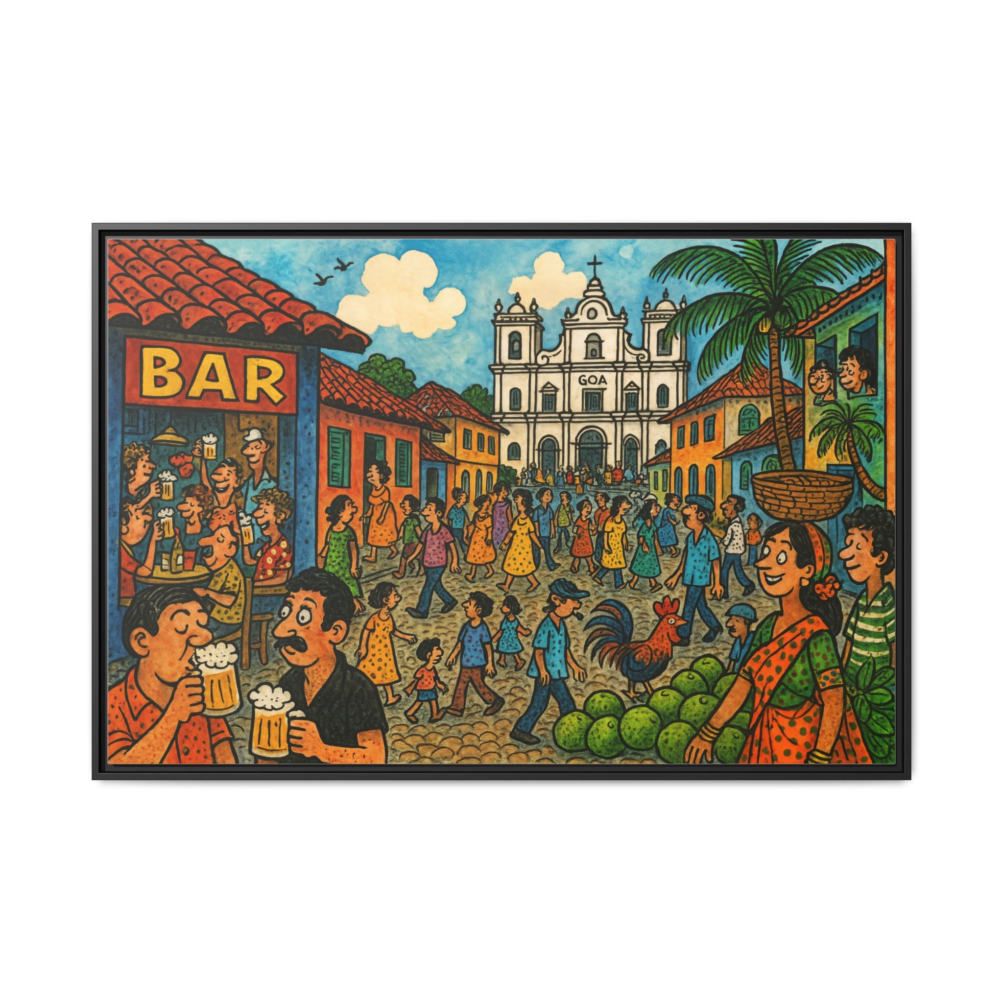 Colorful Goa Framed Canvas Art, Vibrant Wall Decor, Cultural Artwork, Living Room Decor, Gift for Art Lovers