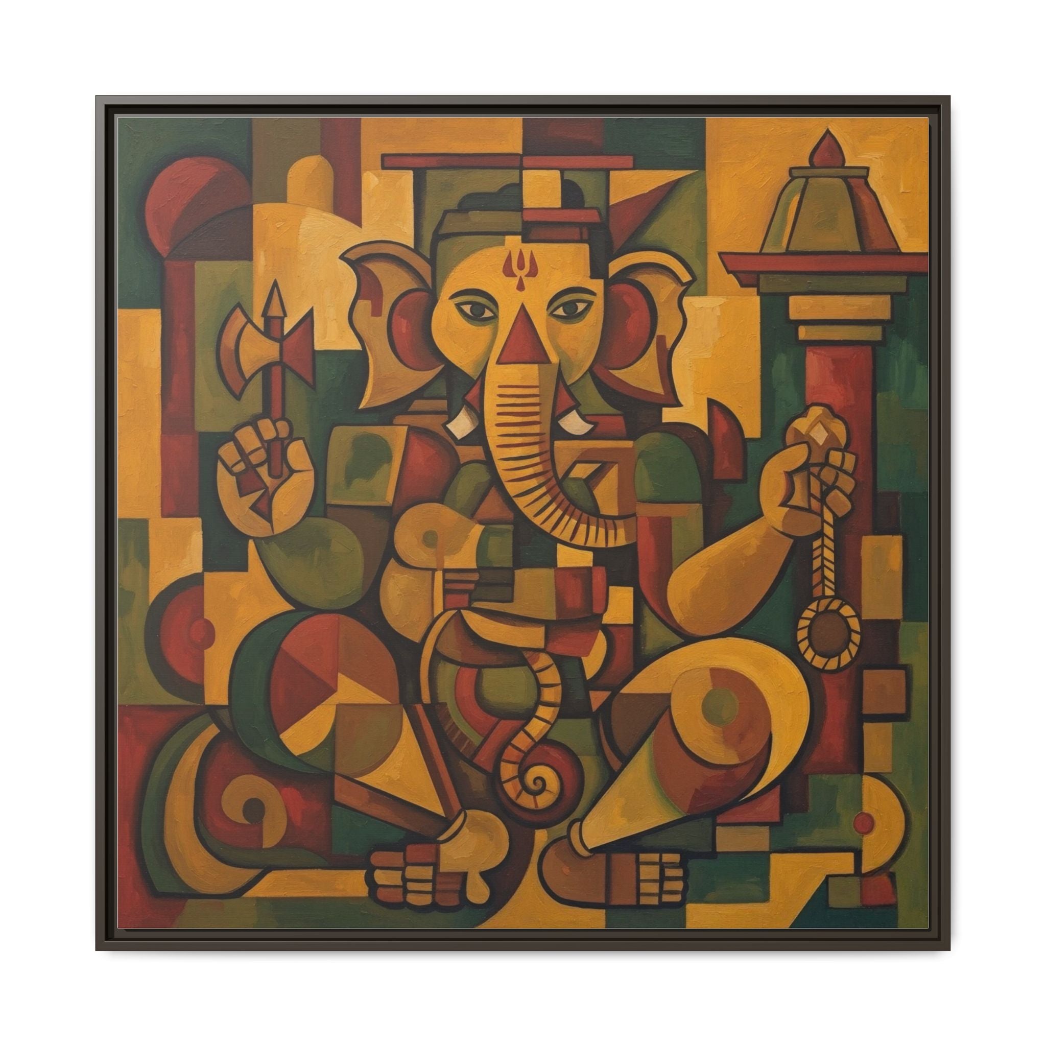 Framed Ganesh Canvas Art Print, Spiritual Home Decor, Colorful Wall Art, Hindu Decor, Indian Art, Gift for Diwali