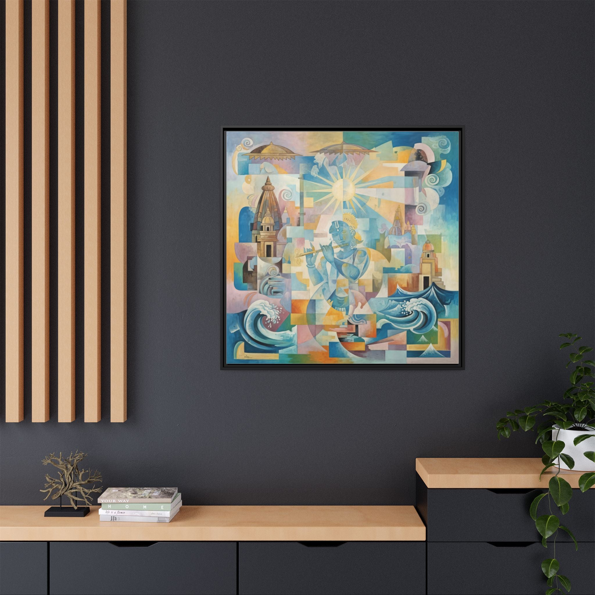 Dwarka Framed Canvas Art, Modern Wall Decor for Home, Unique Gift for Art Lovers, Vibrant Design for Living Room, Bohemian Aesthetic