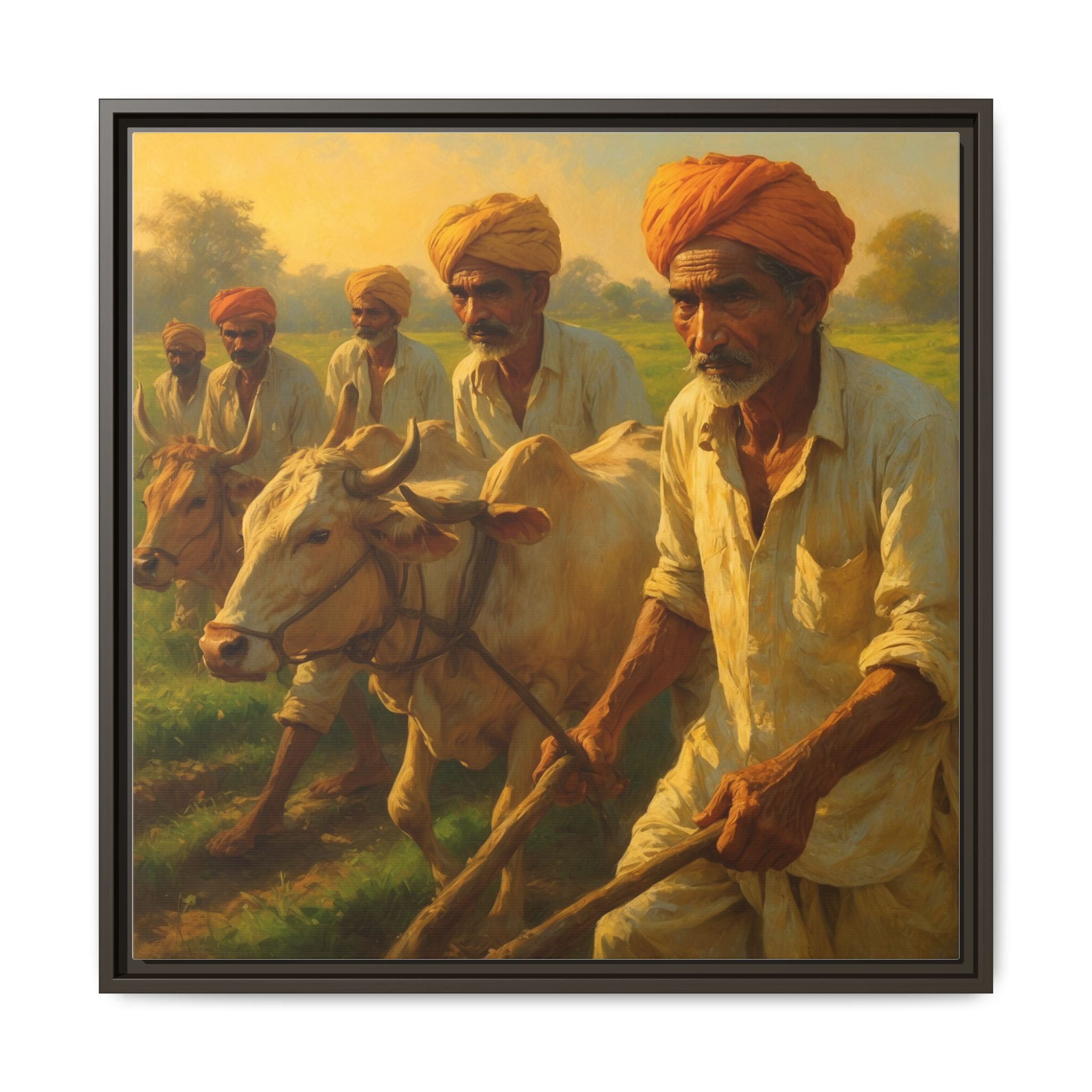 Framed Shetkari Artwork of Indian Farmers, Wall Art Decor, Multi-Color Framed Painting, Rustic Farmhouse Art, Cultural Heritage Display