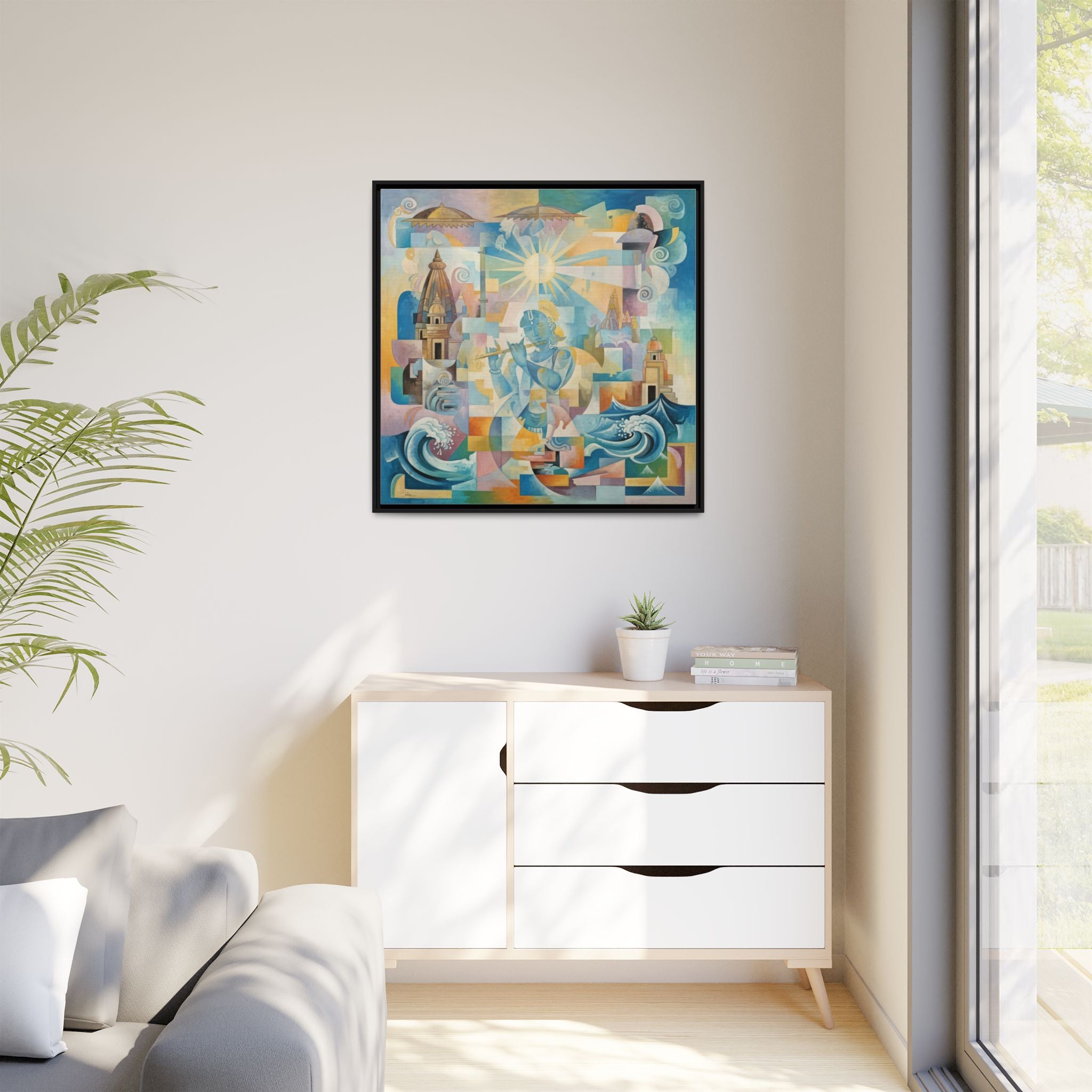Dwarka Framed Canvas Art, Modern Wall Decor for Home, Unique Gift for Art Lovers, Vibrant Design for Living Room, Bohemian Aesthetic