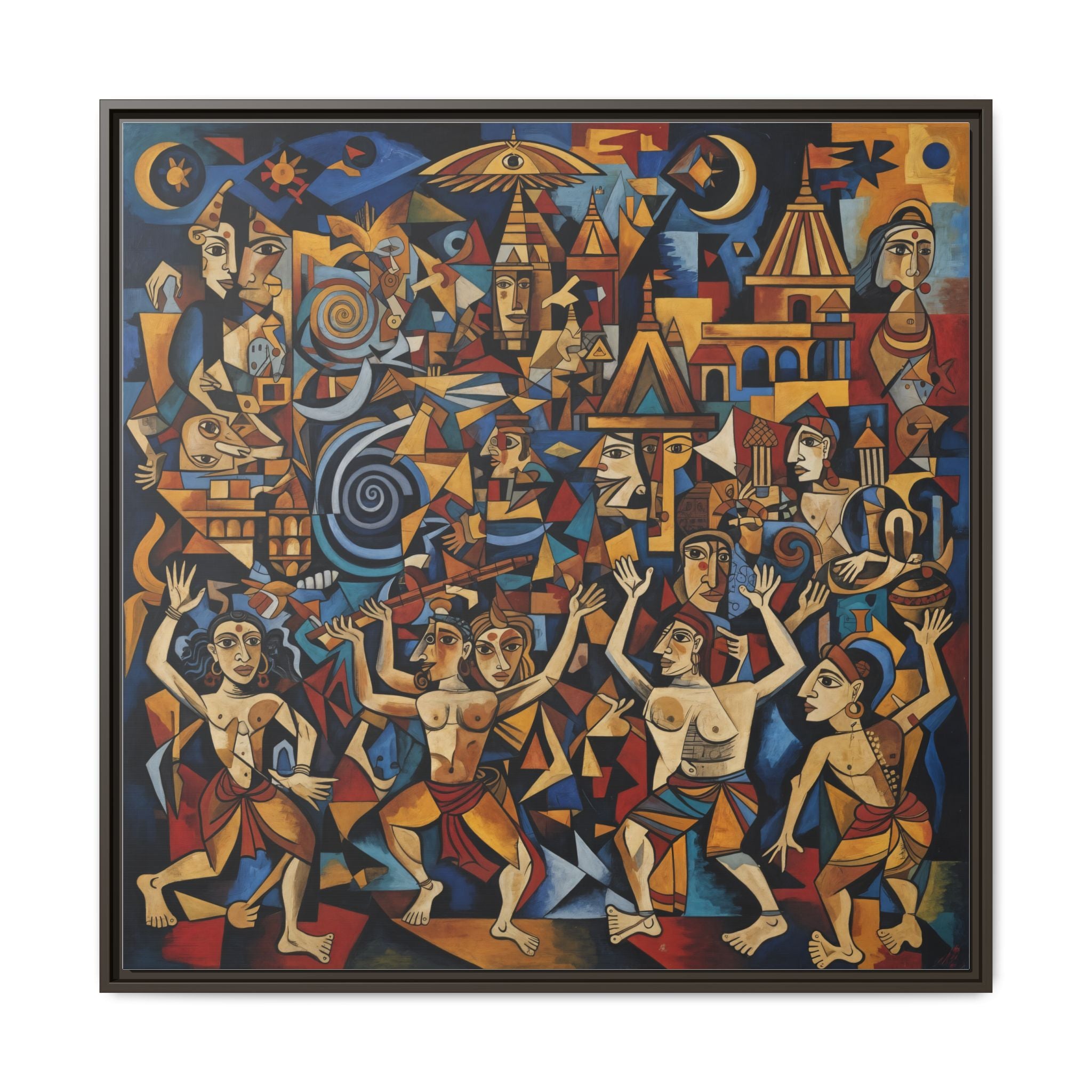 Vibrant Kumbh Mela Framed Canvas Art, Colorful Wall Decor, Ethnic Dance Print, Home Decoration, Unique Gift Idea, Living Room Accent
