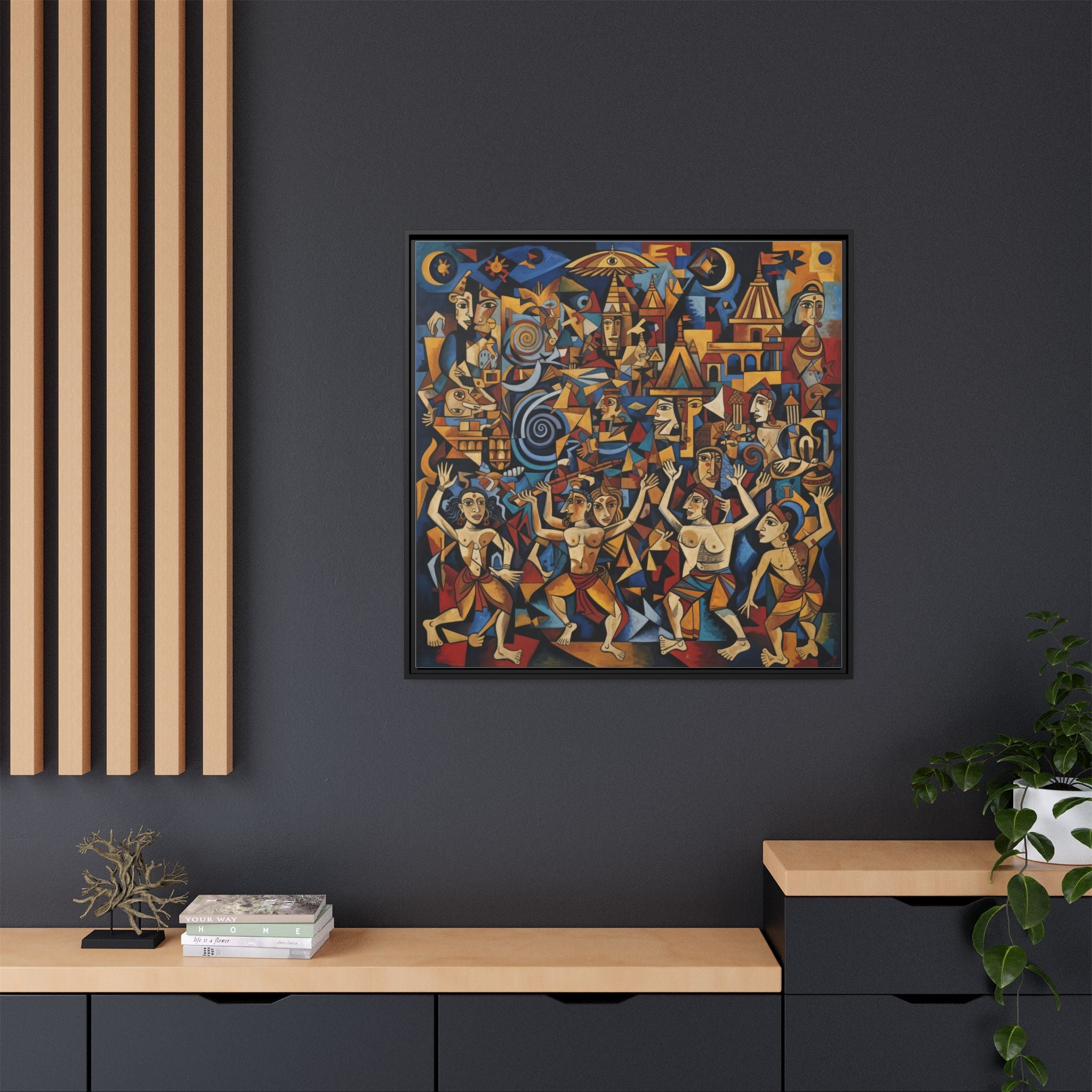 Vibrant Kumbh Mela Framed Canvas Art, Colorful Wall Decor, Ethnic Dance Print, Home Decoration, Unique Gift Idea, Living Room Accent