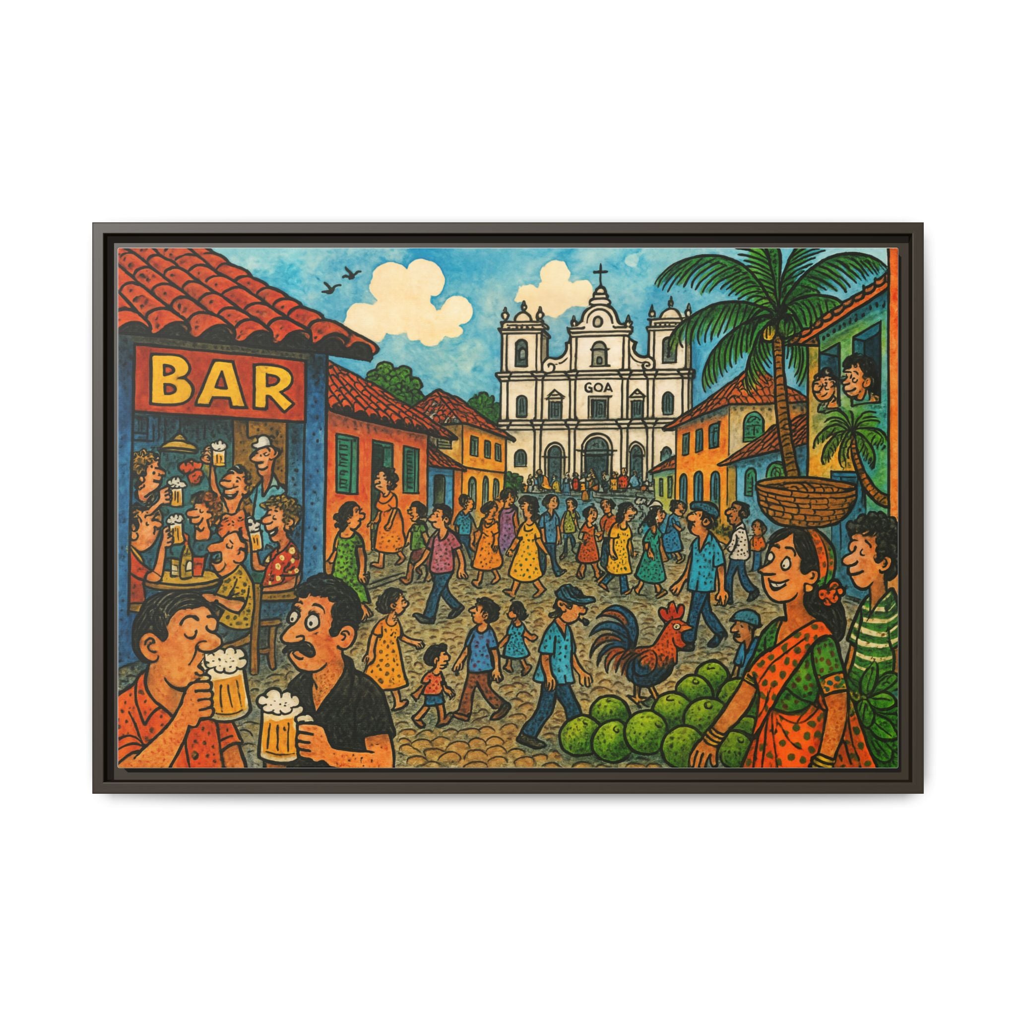 Colorful Goa Framed Canvas Art, Vibrant Wall Decor, Cultural Artwork, Living Room Decor, Gift for Art Lovers