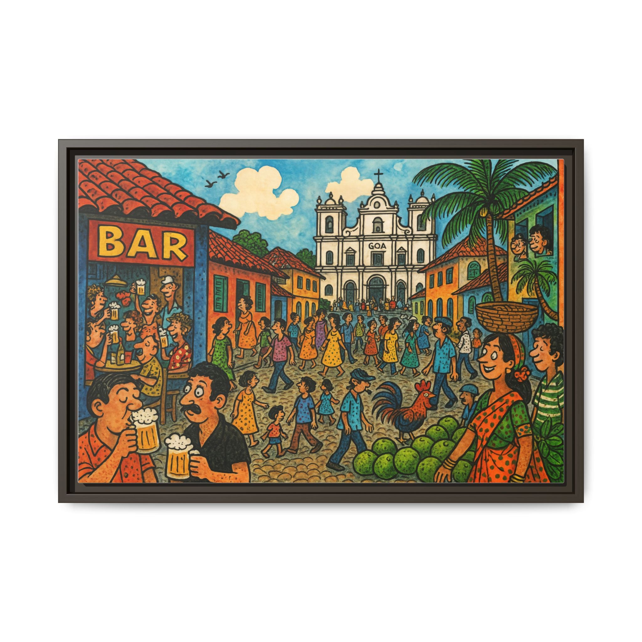 Colorful Goa Framed Canvas Art, Vibrant Wall Decor, Cultural Artwork, Living Room Decor, Gift for Art Lovers