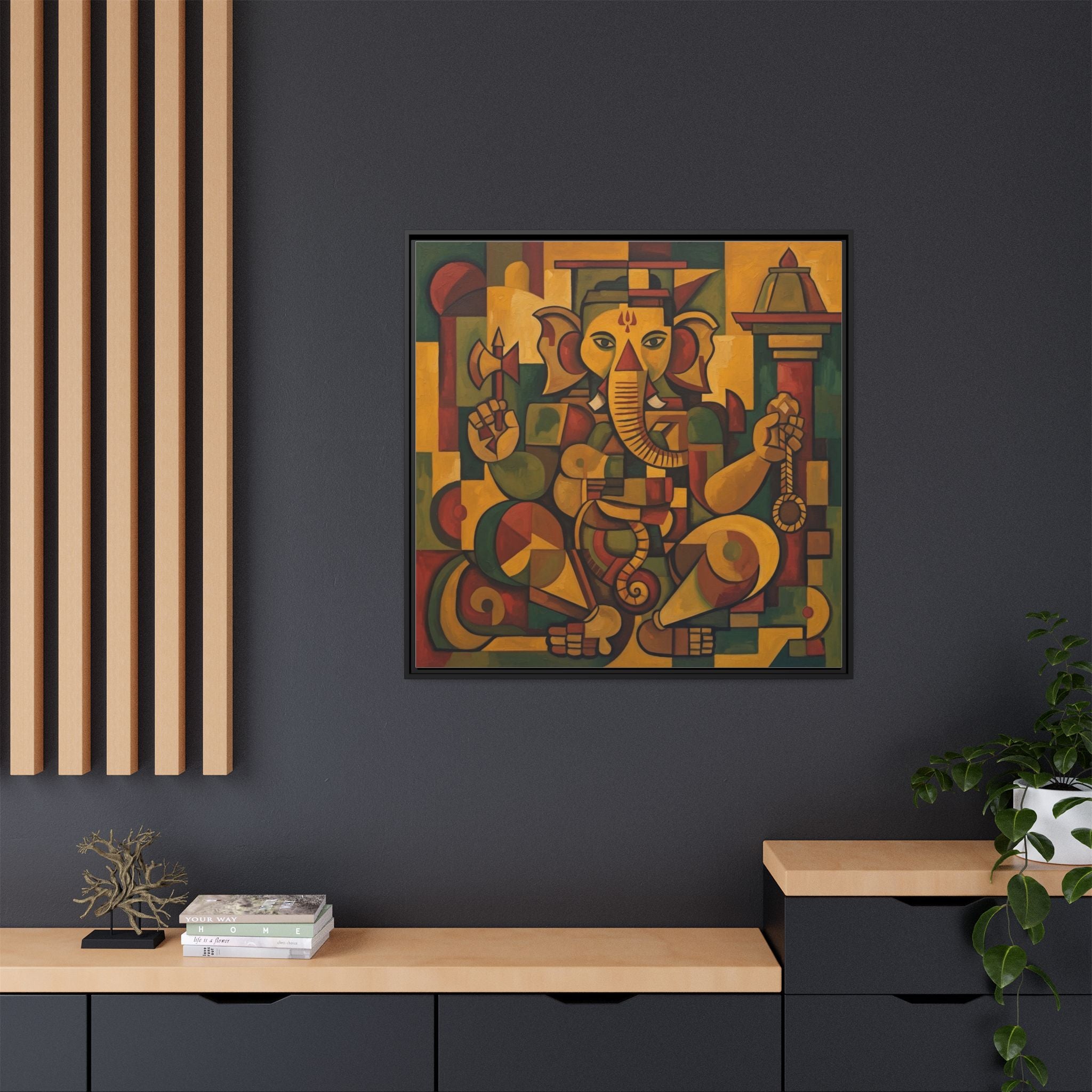 Framed Ganesh Canvas Art Print, Spiritual Home Decor, Colorful Wall Art, Hindu Decor, Indian Art, Gift for Diwali