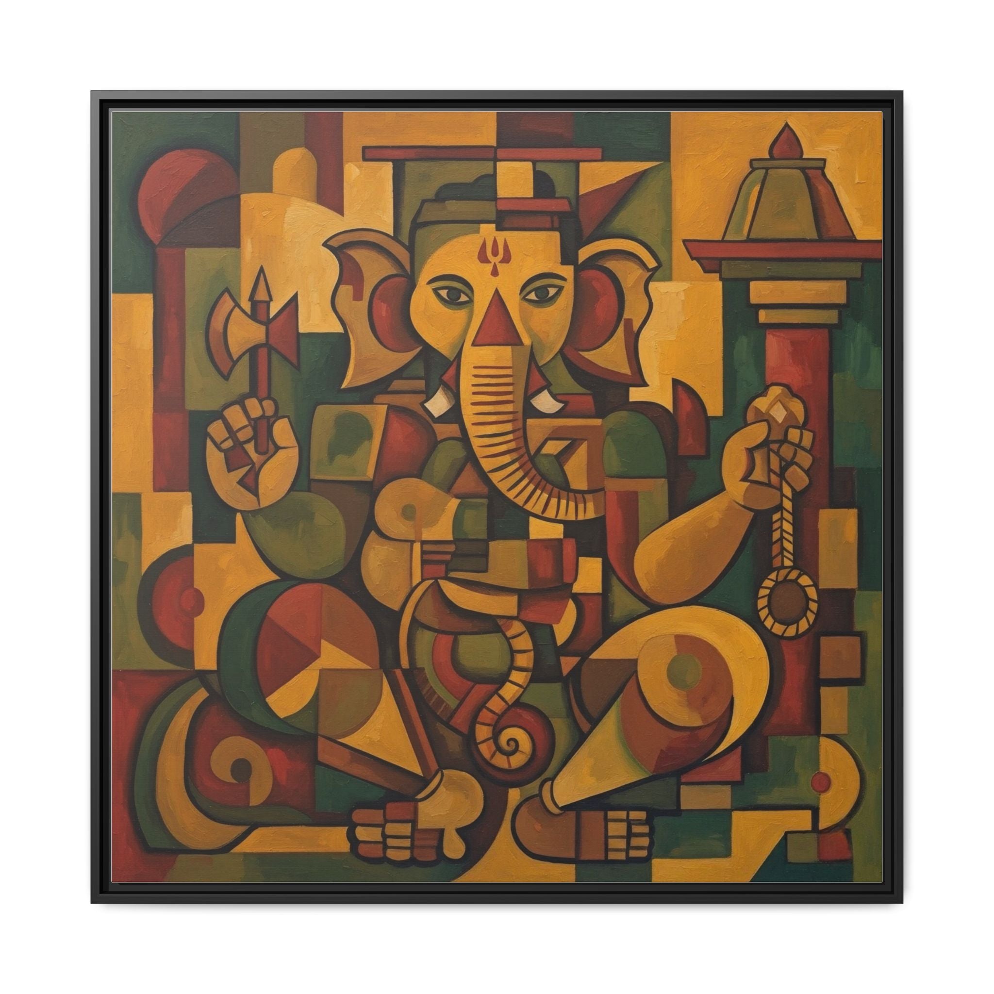 Framed Ganesh Canvas Art Print, Spiritual Home Decor, Colorful Wall Art, Hindu Decor, Indian Art, Gift for Diwali