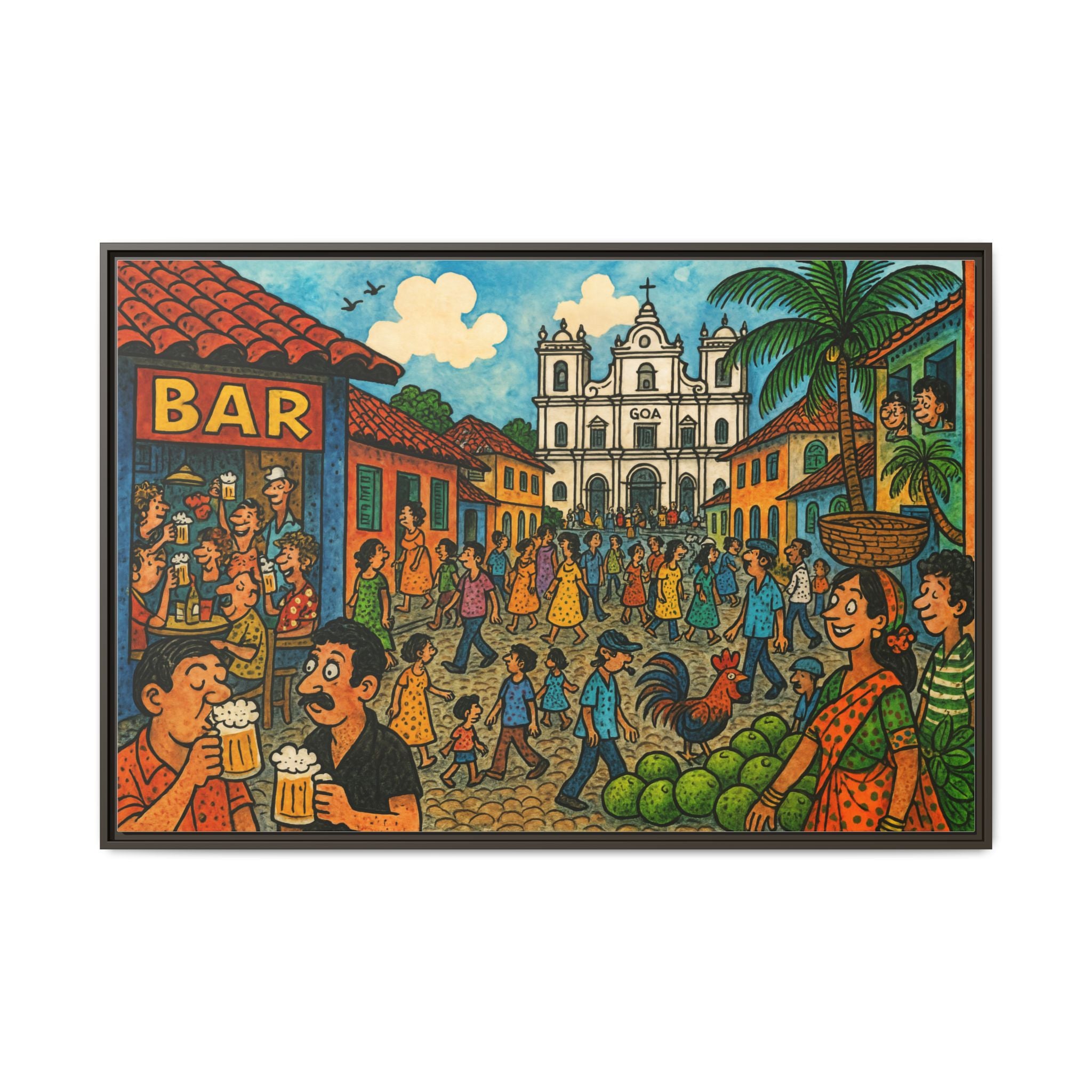 Colorful Goa Framed Canvas Art, Vibrant Wall Decor, Cultural Artwork, Living Room Decor, Gift for Art Lovers