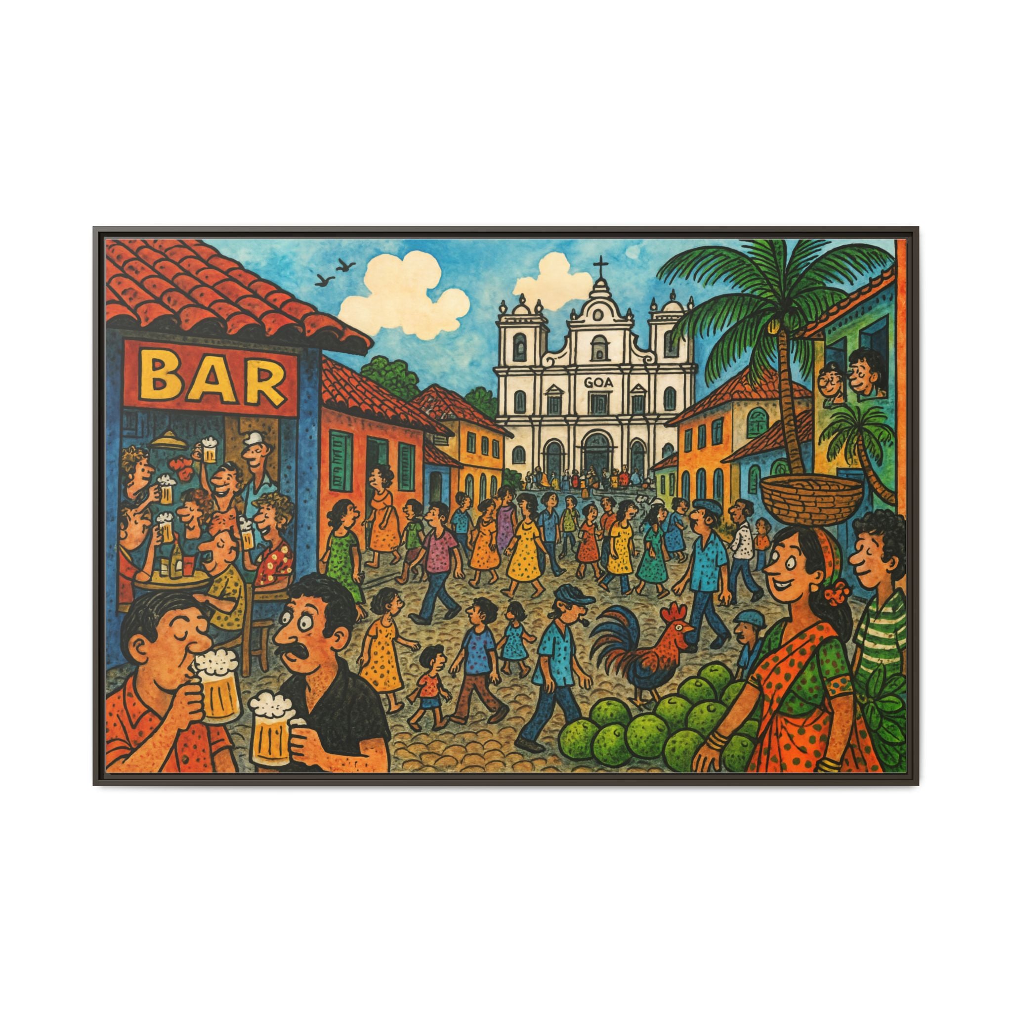 Colorful Goa Framed Canvas Art, Vibrant Wall Decor, Cultural Artwork, Living Room Decor, Gift for Art Lovers