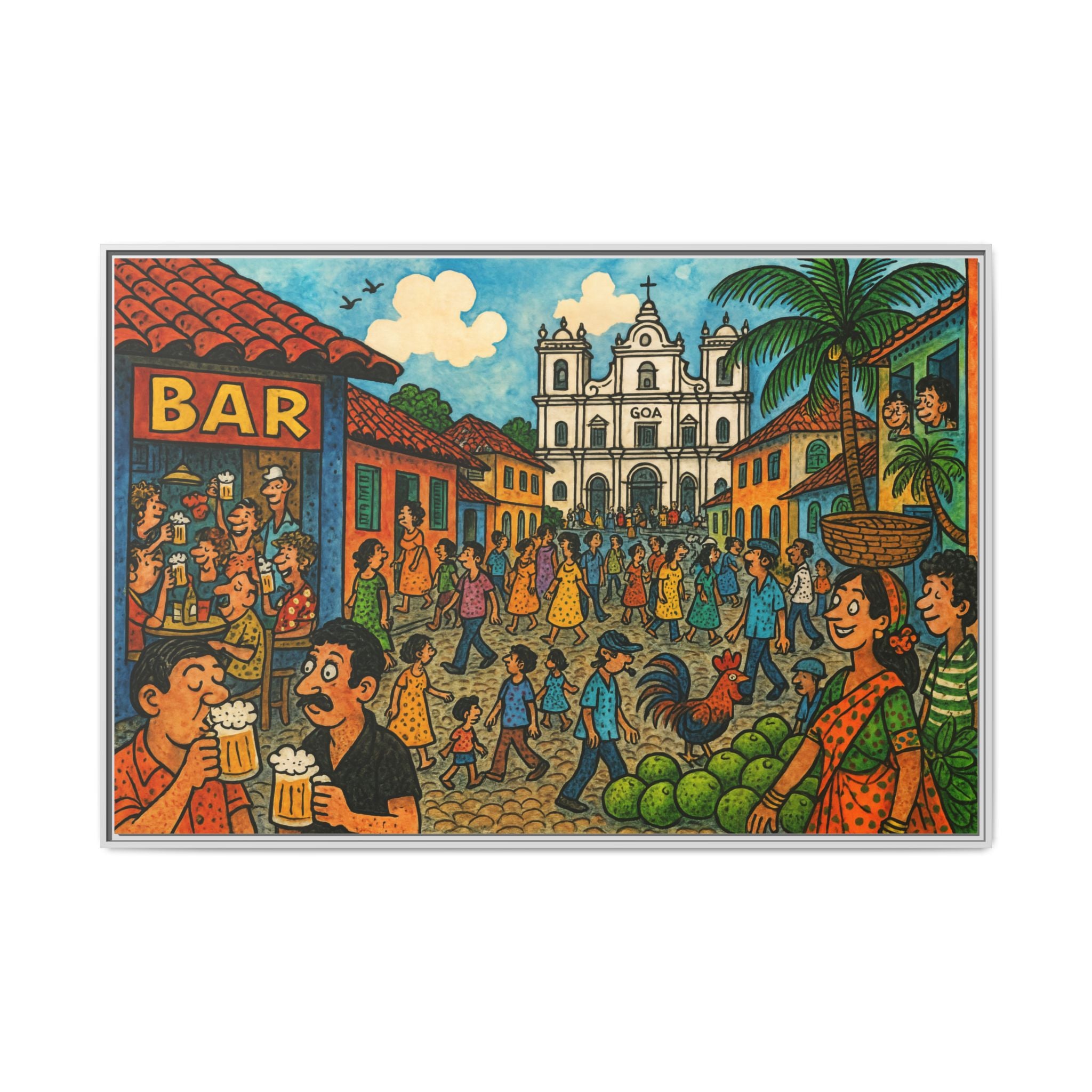 Colorful Goa Framed Canvas Art, Vibrant Wall Decor, Cultural Artwork, Living Room Decor, Gift for Art Lovers