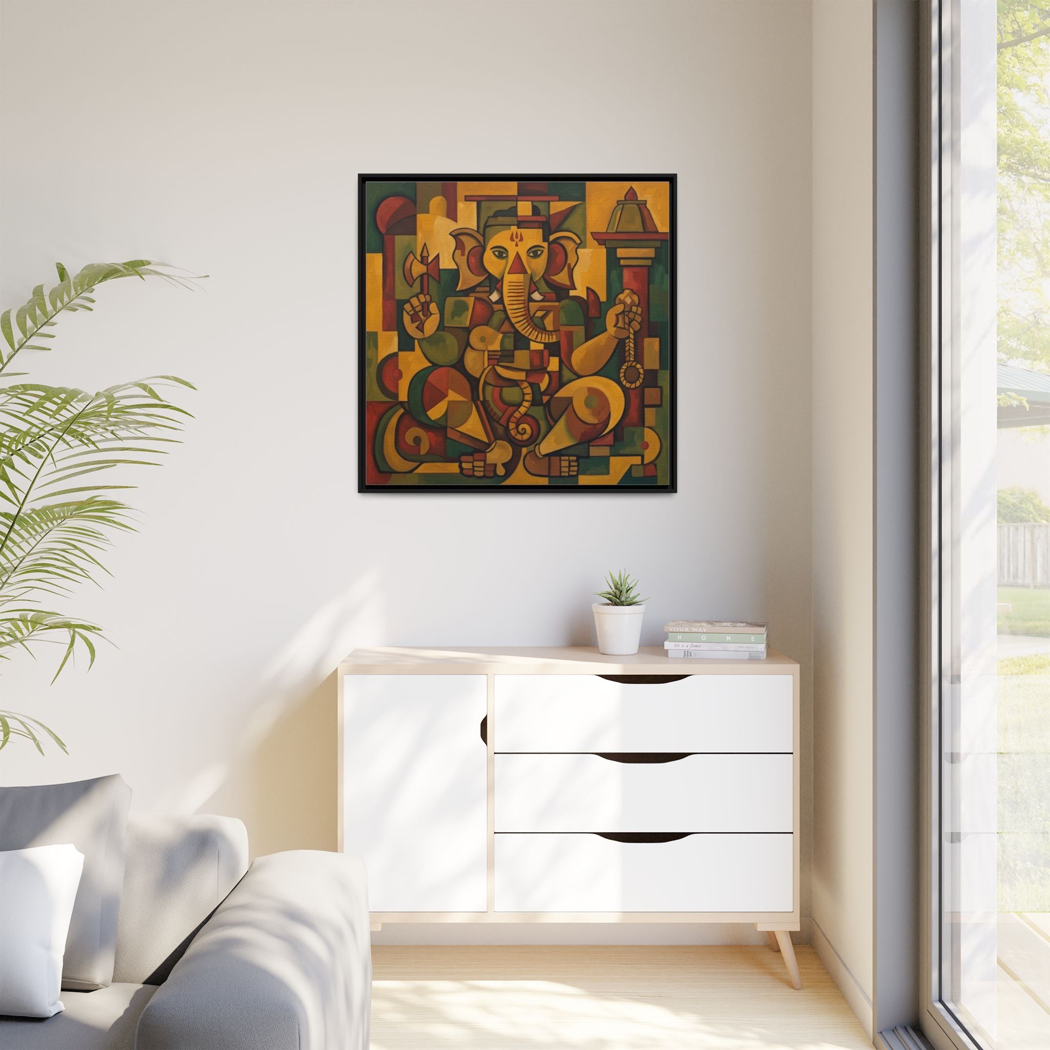 Framed Ganesh Canvas Art Print, Spiritual Home Decor, Colorful Wall Art, Hindu Decor, Indian Art, Gift for Diwali