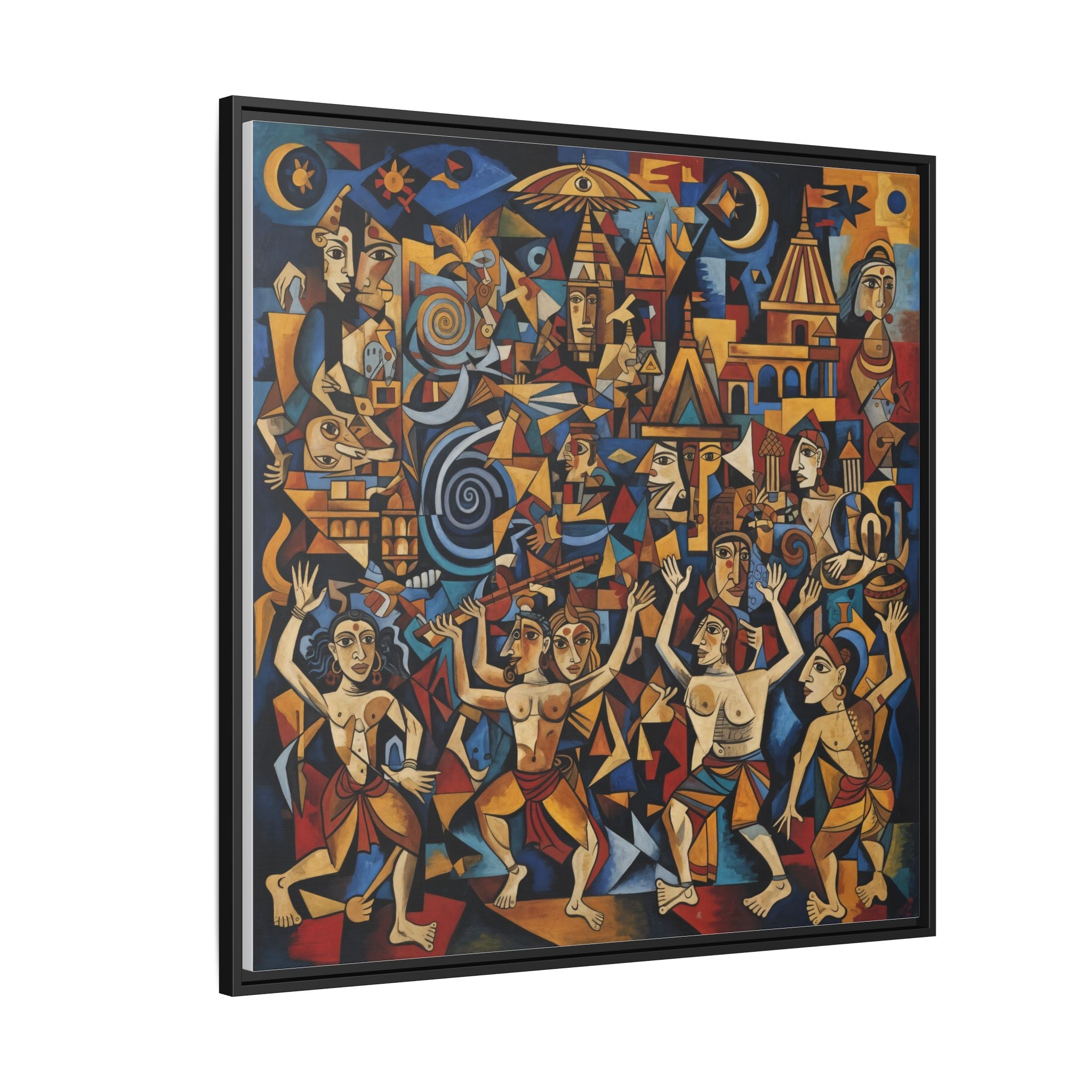 Vibrant Kumbh Mela Framed Canvas Art, Colorful Wall Decor, Ethnic Dance Print, Home Decoration, Unique Gift Idea, Living Room Accent