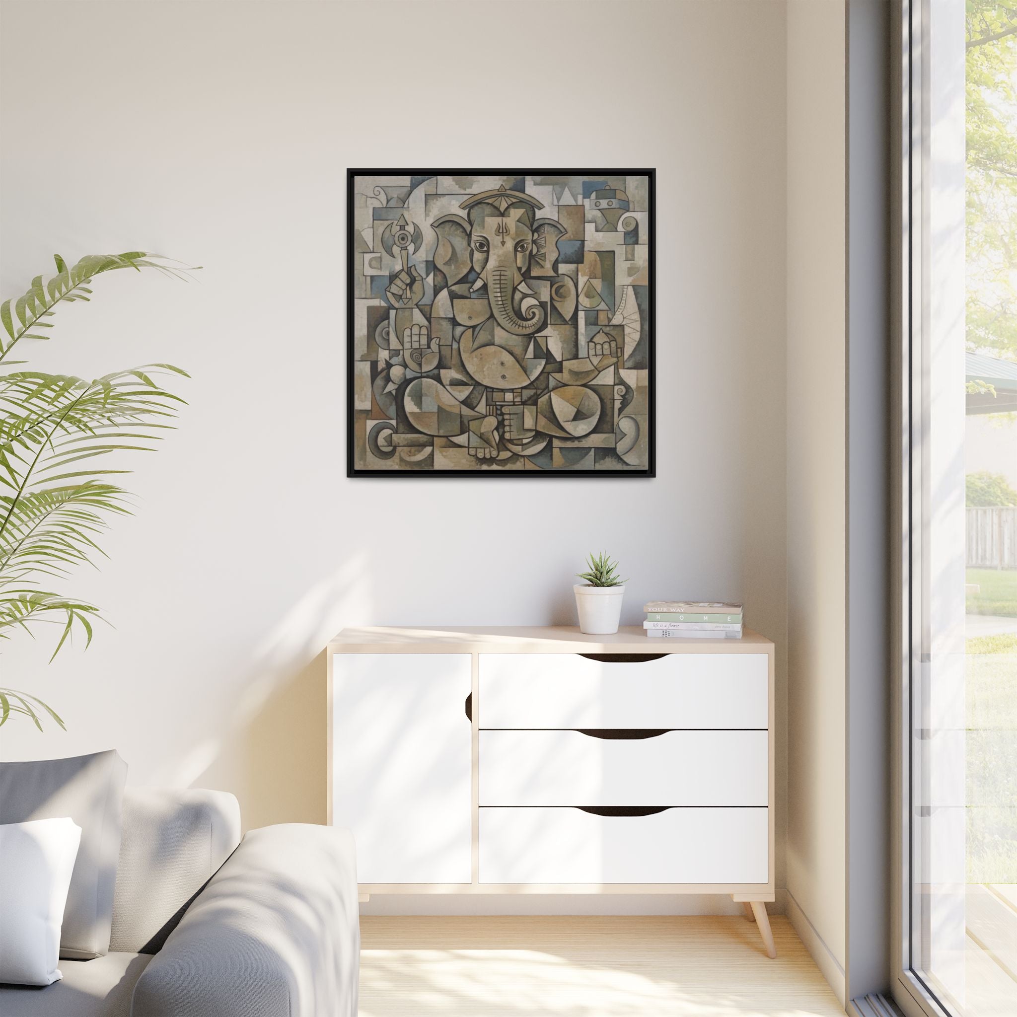 Framed Ganesha Art Print, Modern Wall Decor, Positive Vibes, Gift for Art Lovers, Home Decoration, Unique Art Style