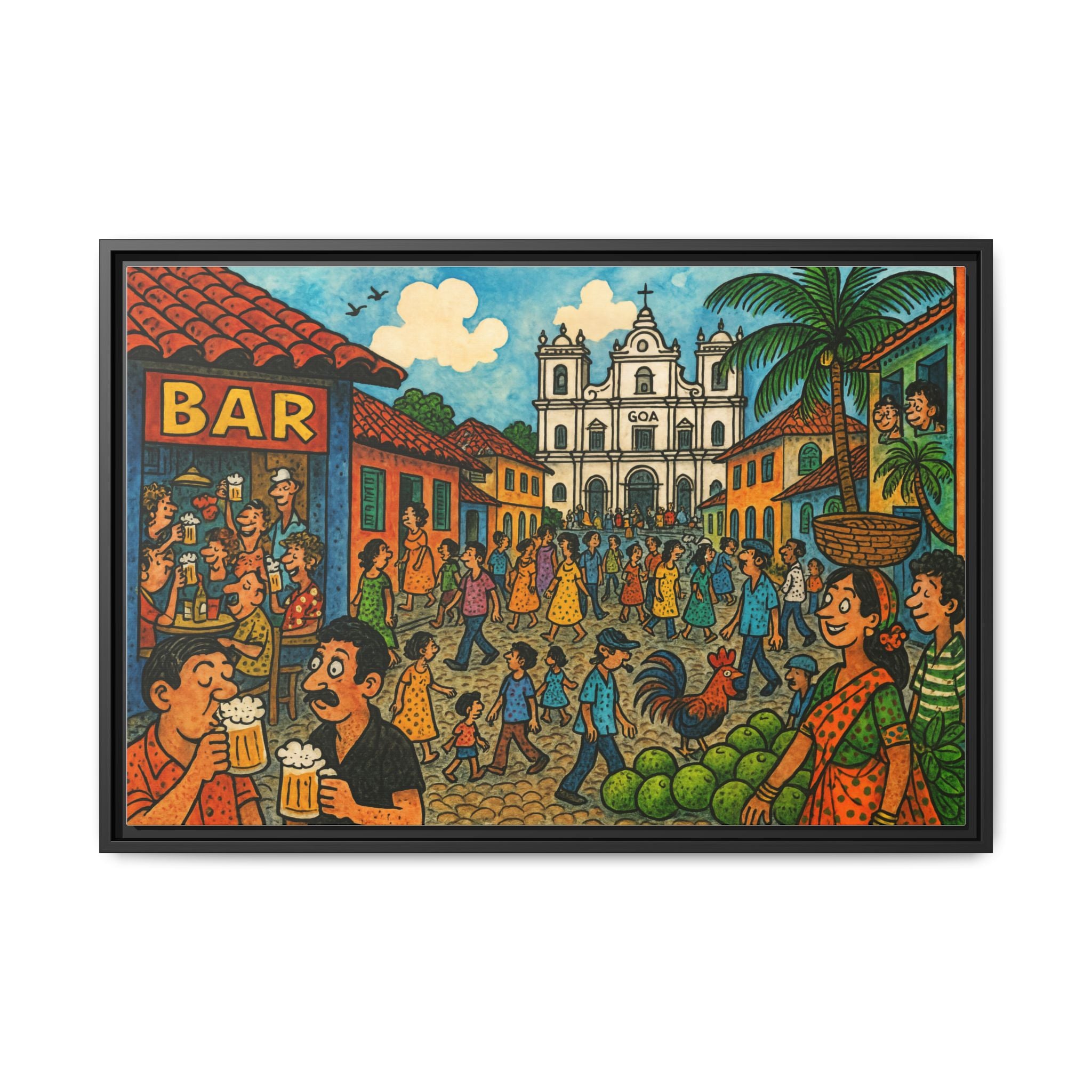 Colorful Goa Framed Canvas Art, Vibrant Wall Decor, Cultural Artwork, Living Room Decor, Gift for Art Lovers