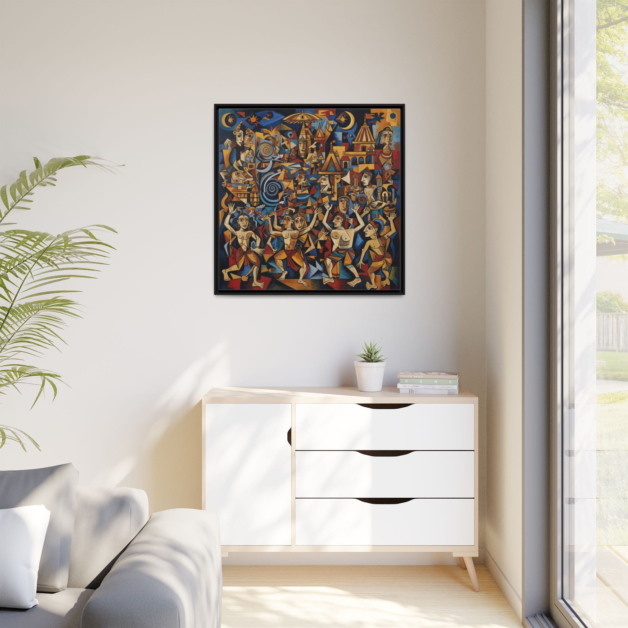 Vibrant Kumbh Mela Framed Canvas Art, Colorful Wall Decor, Ethnic Dance Print, Home Decoration, Unique Gift Idea, Living Room Accent