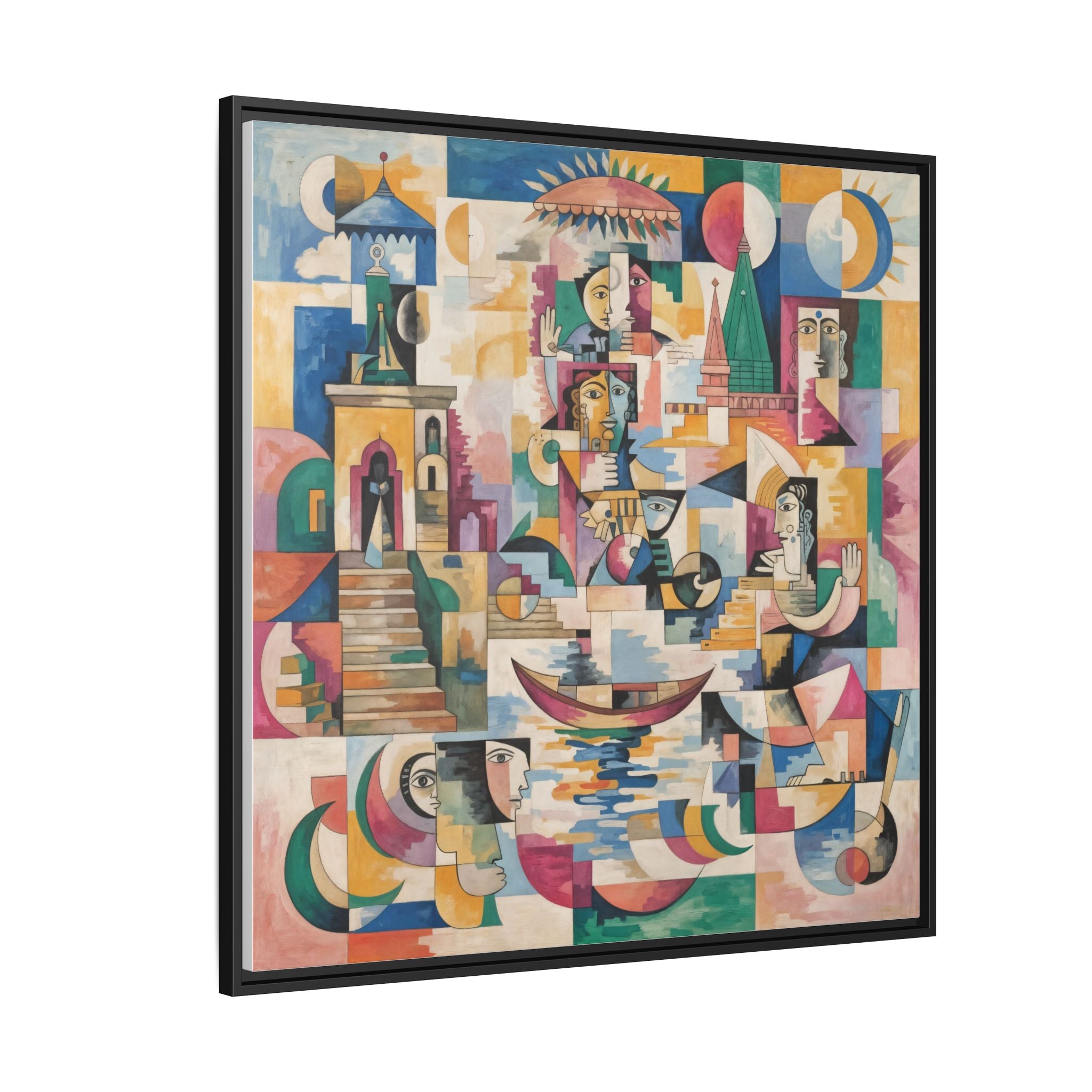 Framed Varanasi Matte Canvas Art Print, Colorful Modern Wall Décor, Unique Gift for Home, Gallery Wall Accent, Art Lovers Decor