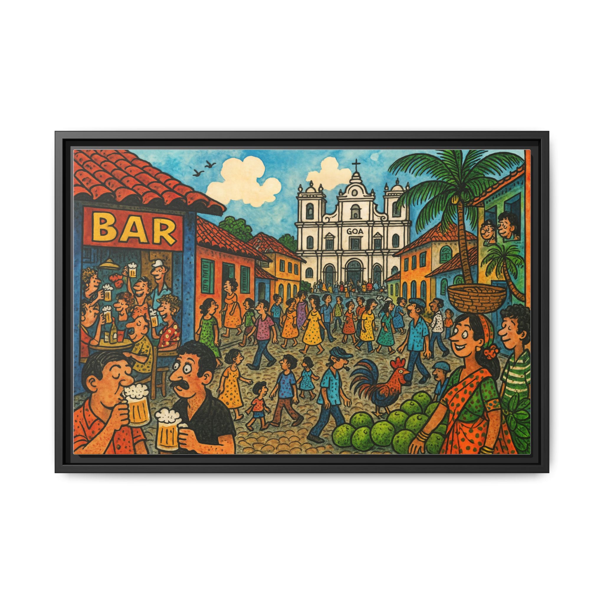 Colorful Goa Framed Canvas Art, Vibrant Wall Decor, Cultural Artwork, Living Room Decor, Gift for Art Lovers